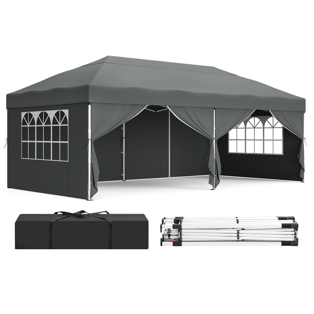 Faltpavillon 3 x 6 m für Garten und Feste mit 6 Seitenwänden dunkelgrau