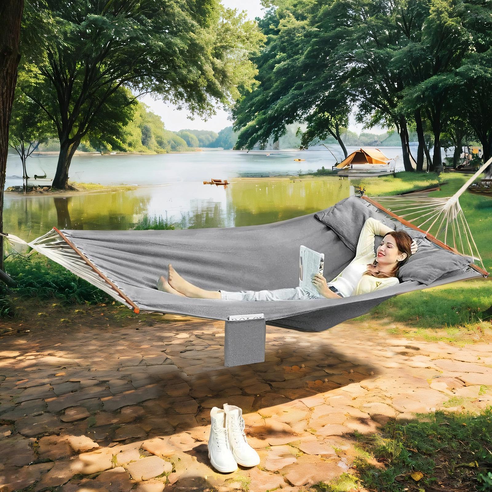 Hängematte 210 x 150 cm, Outdoor, mit 2 Holzstangen