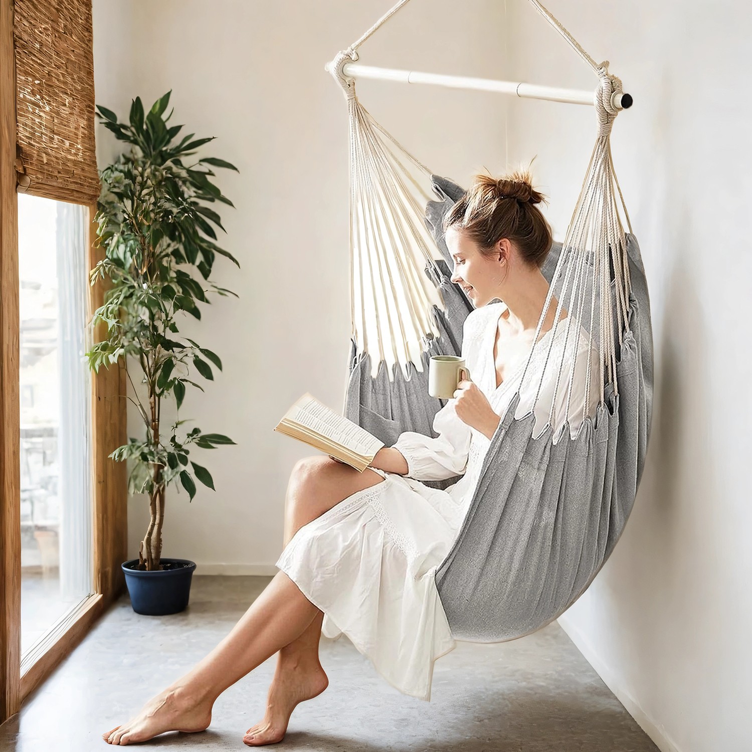 Hängesessel, Hängeschaukel mit 2 Kissen, Hängestuhl, Metallkette