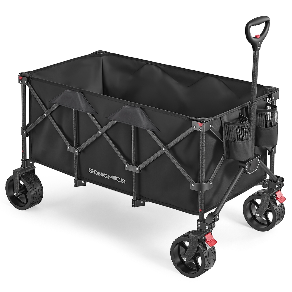 SONGMICS Handwagen faltbar, Bollerwagen, Gartenwagen, Campingwagen mit Griff, 4 abnehmbaren Rollen, Outdoor, Garten, 200 L, bis 150 kg belastbar, tintenschwarz GFW200B101