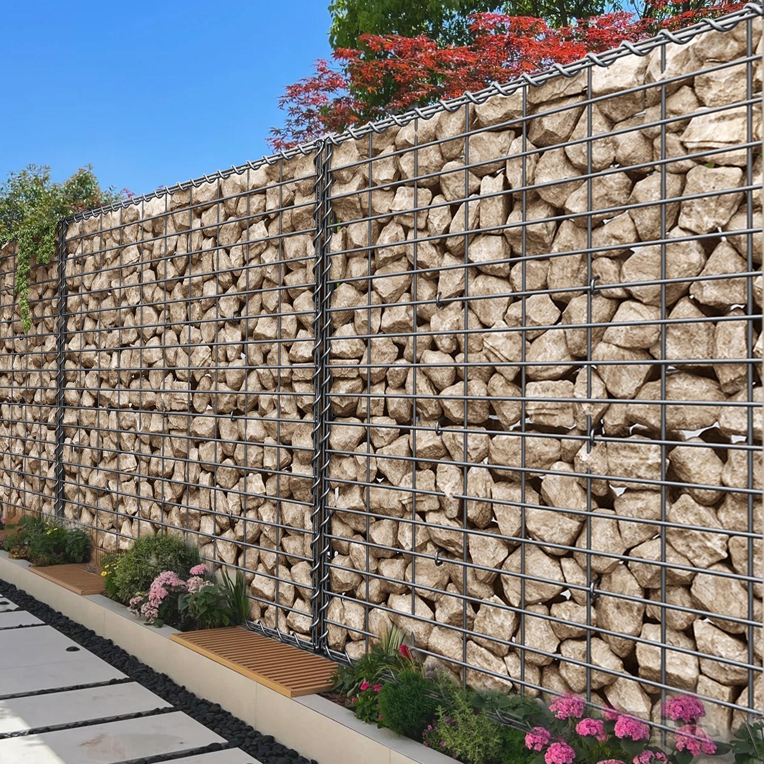Songmics - Gabione 100 x 90 x 30cm Höhe 95cm Steinkorb geschwungene Mauern Säule Drahtkörbe Säule GGB193 - Silbern