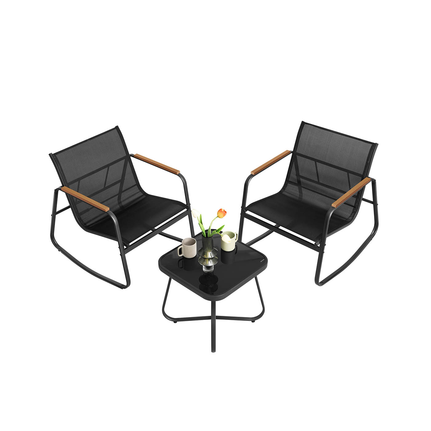 Gartenmöbel-Set 2 Schaukelstühle mit Tisch tintenschwarz
