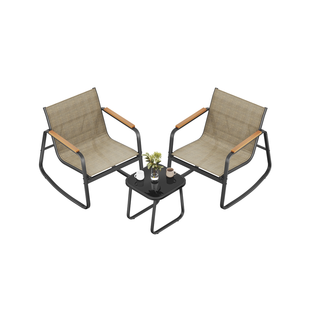 Gartenmöbel-Set 2 Schaukelstühle mit Tisch Bank gelbbraun