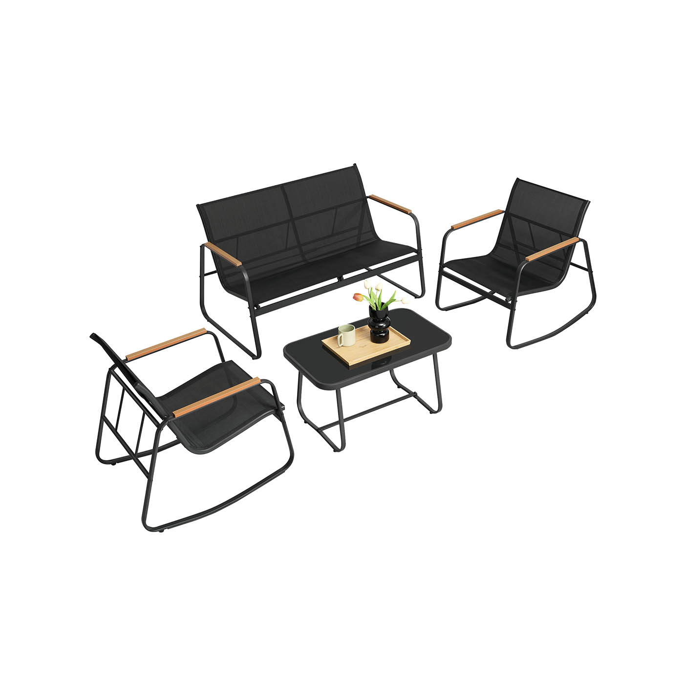 Gartenmöbel-Set Gartenbank und 2 Schaukelstühle mit Tisch tintenschwarz
