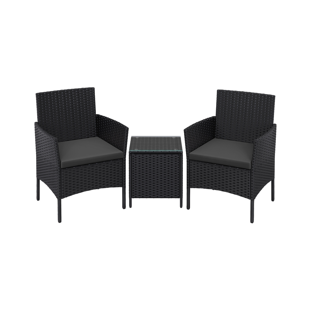 Gartenmöbel-Set aus PE-Polyrattan schwarz-grau