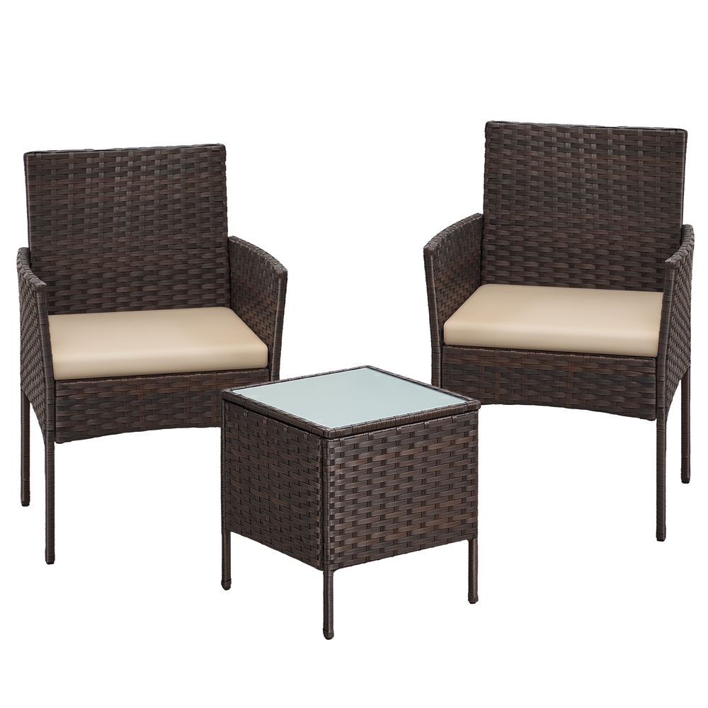 Gartenmöbel-Set Tisch und 2 Stühle aus Polyrattan braun-taupe