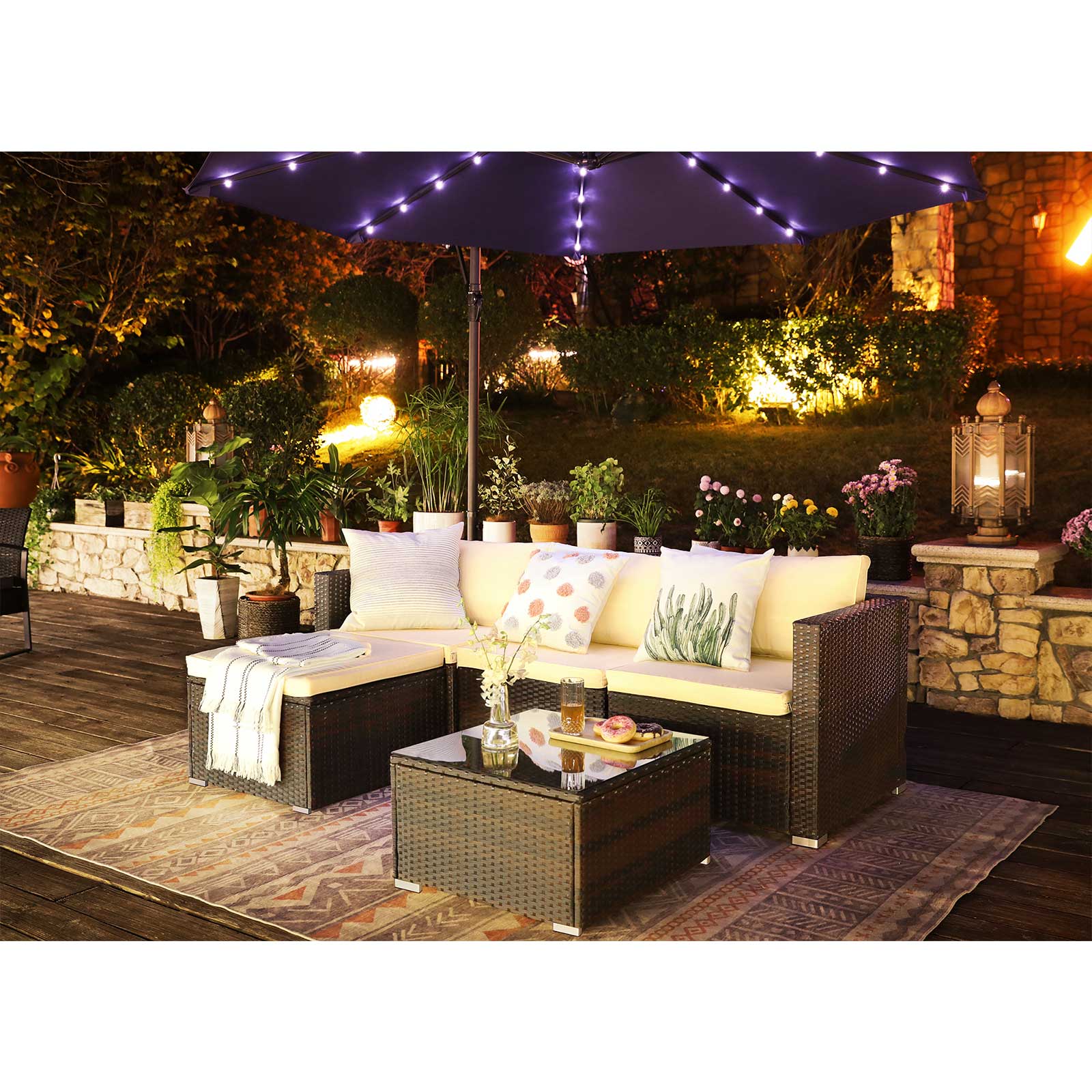 SONGMICS Gartenmöbel-Set, 5-teilig, aus Polyrattan, handgeflochten