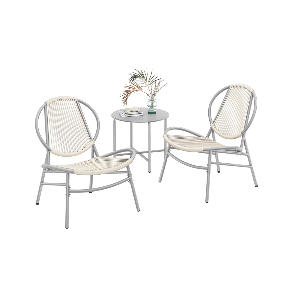 Gartenmöbel-Set, aus PE-Polyrattan mit Tisch und 2 Stühlen Taubengrau