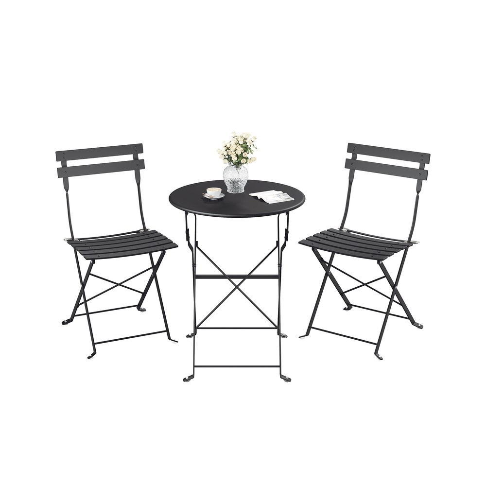 Gartenmöbel-Set mit 1 Klapptisch und 2 Klappstühlen Tinten­schwarz