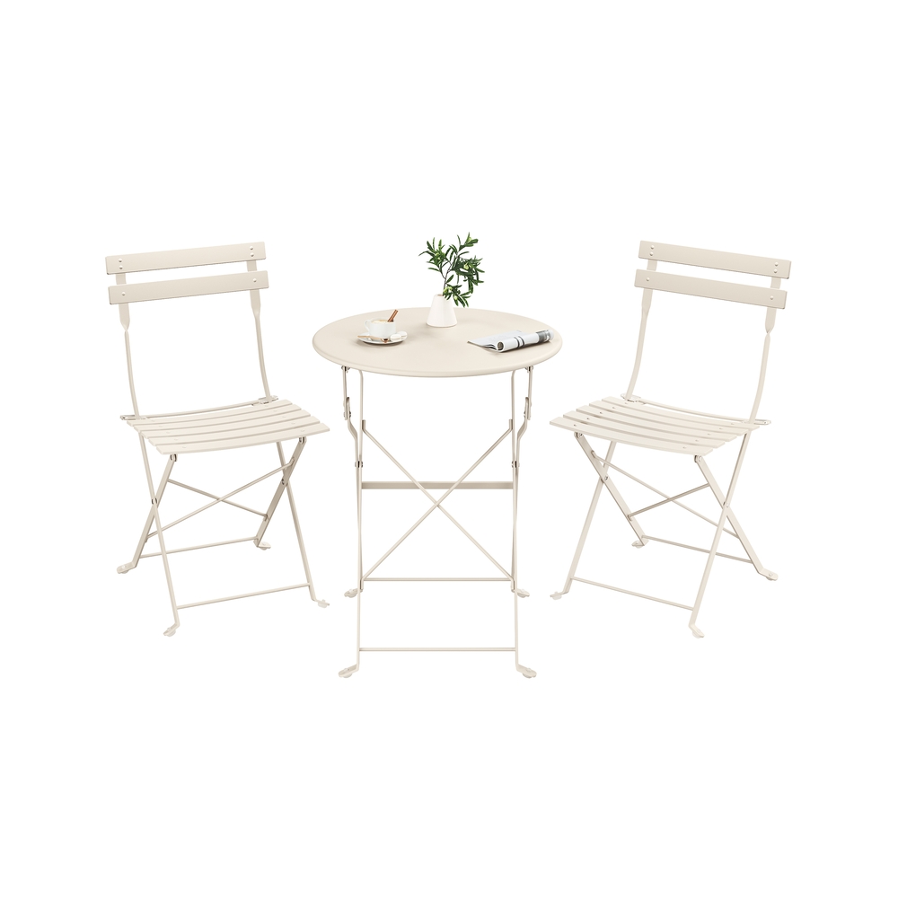 Gartenmöbel-Set mit 1 Klapptisch und 2 Klappstühlen cappuccinobeige
