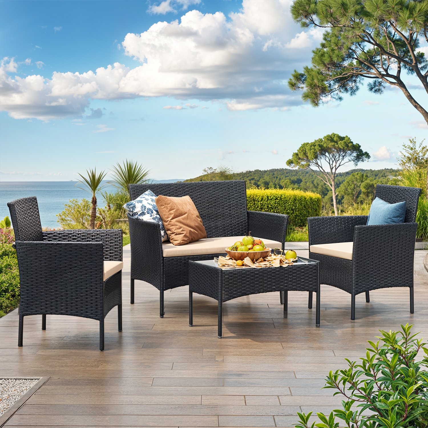 Balkonmöbel, Gartenmöbel-Set, aus PE-Polyrattan