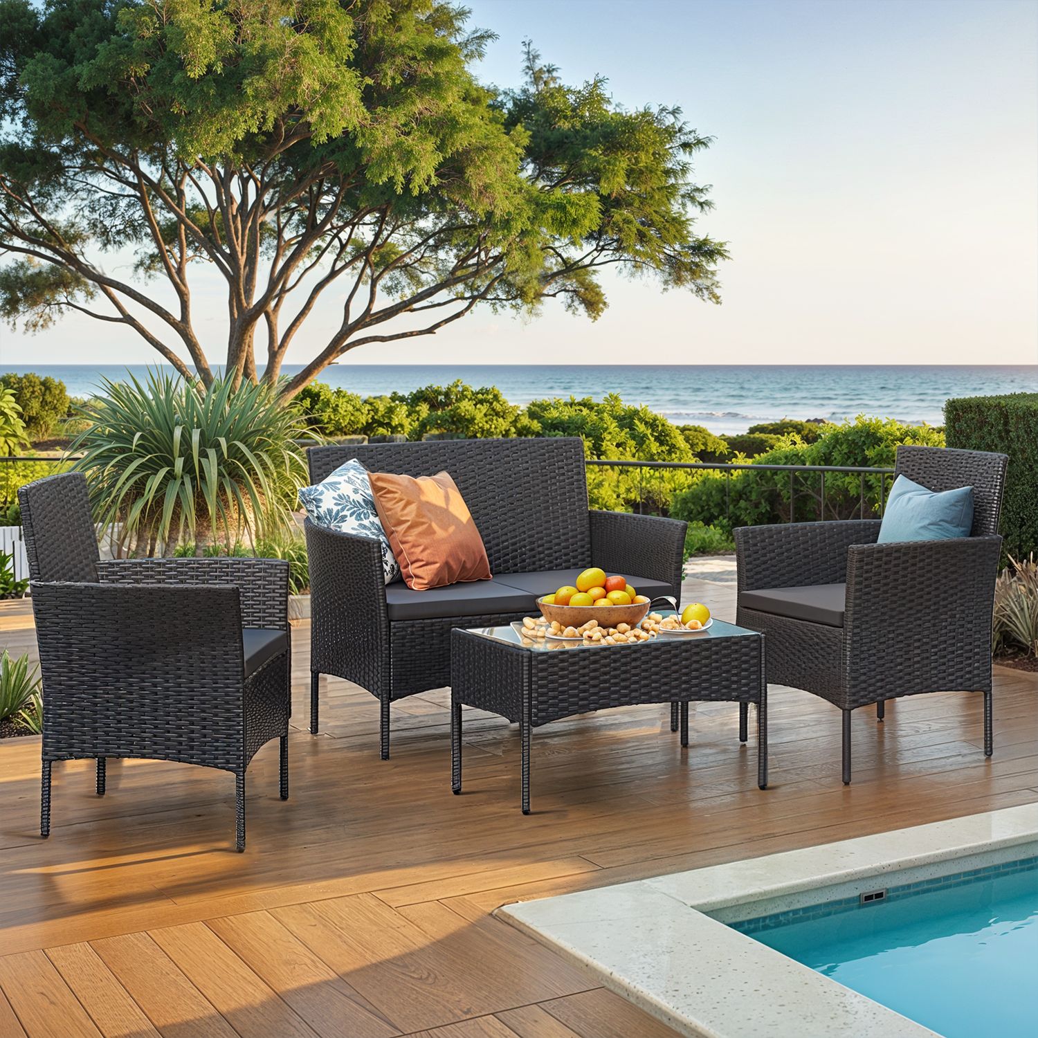Balkonmöbel, Gartenmöbel-Set, aus PE-Polyrattan