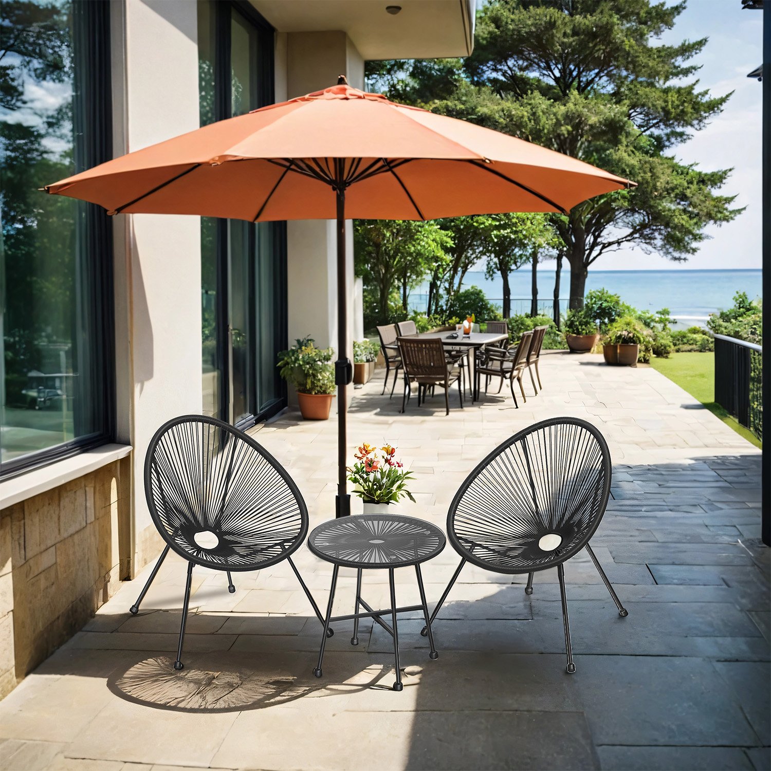 Balkonmöbel 3er Set, Gartenmöbel-Set, 2 Stühle