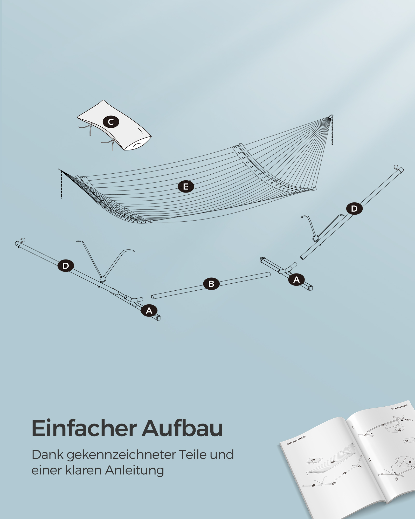 Hamakas su mėlynu metaliniu rėmu