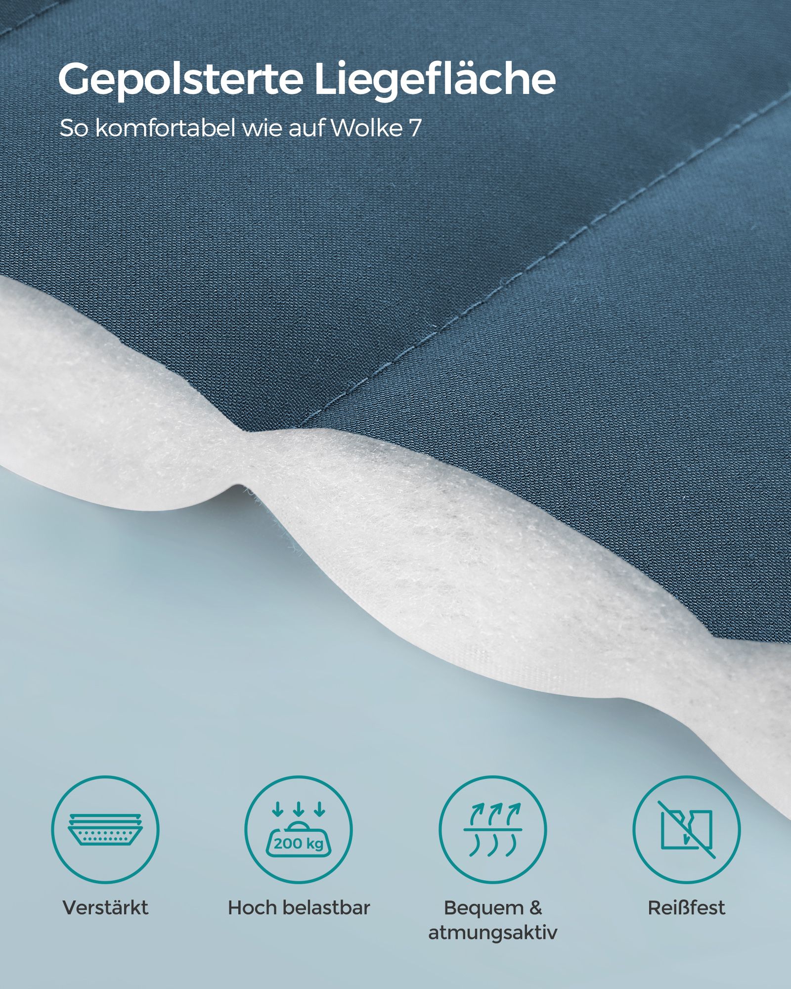 Hamakas su mėlynu metaliniu rėmu