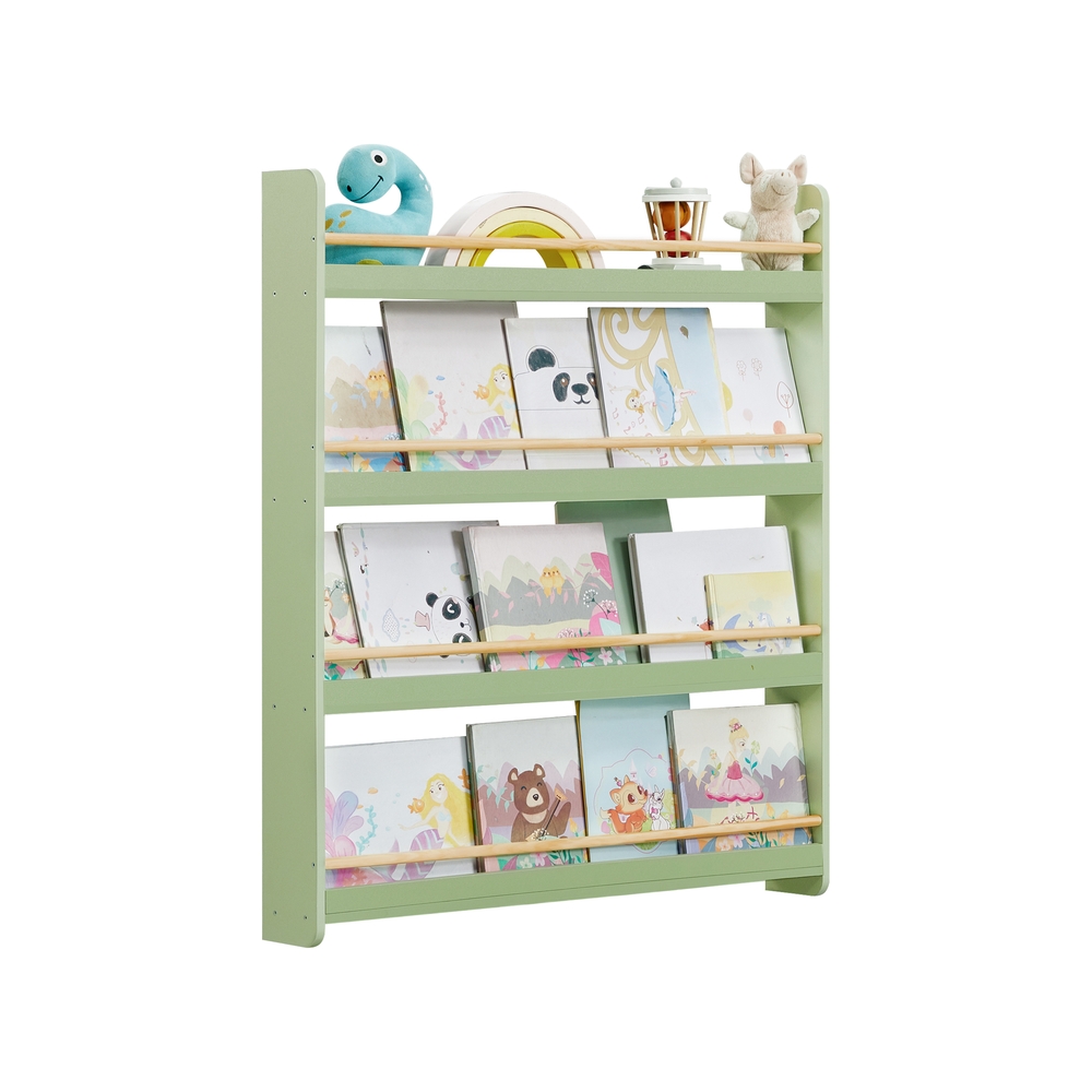 Mehrstöckiges Kinder-Wandregal für Kinderzimmer und Spielzimmer lorbeergrün-naturfarben