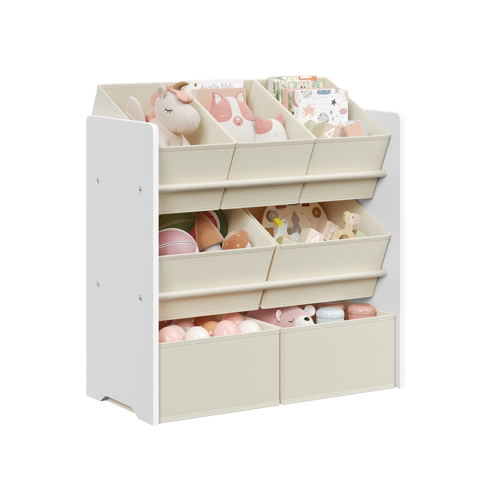 Kinderregal mit 7 Aufbewahrungsboxen aus Vliesstoff wolkenweiß