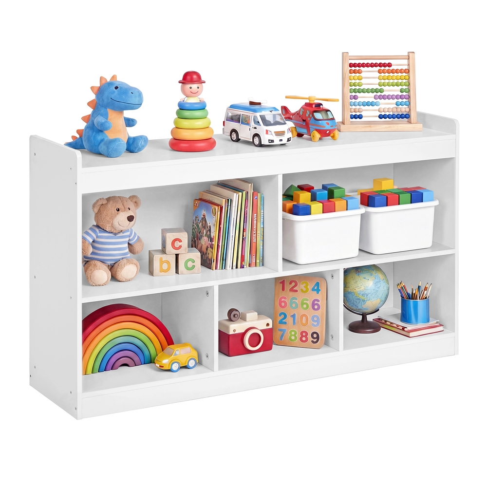 SONGMICS Kinderregal, Spielzeug Aufbewahrung, Spielzeugregal, Bücherregal Kinder, Montessori Regal, 5 offene Fächer, Kinderzimmer Wohnzimmer, 30 x 112,2 x 65 cm, wolkenweiß GKR052WZ01