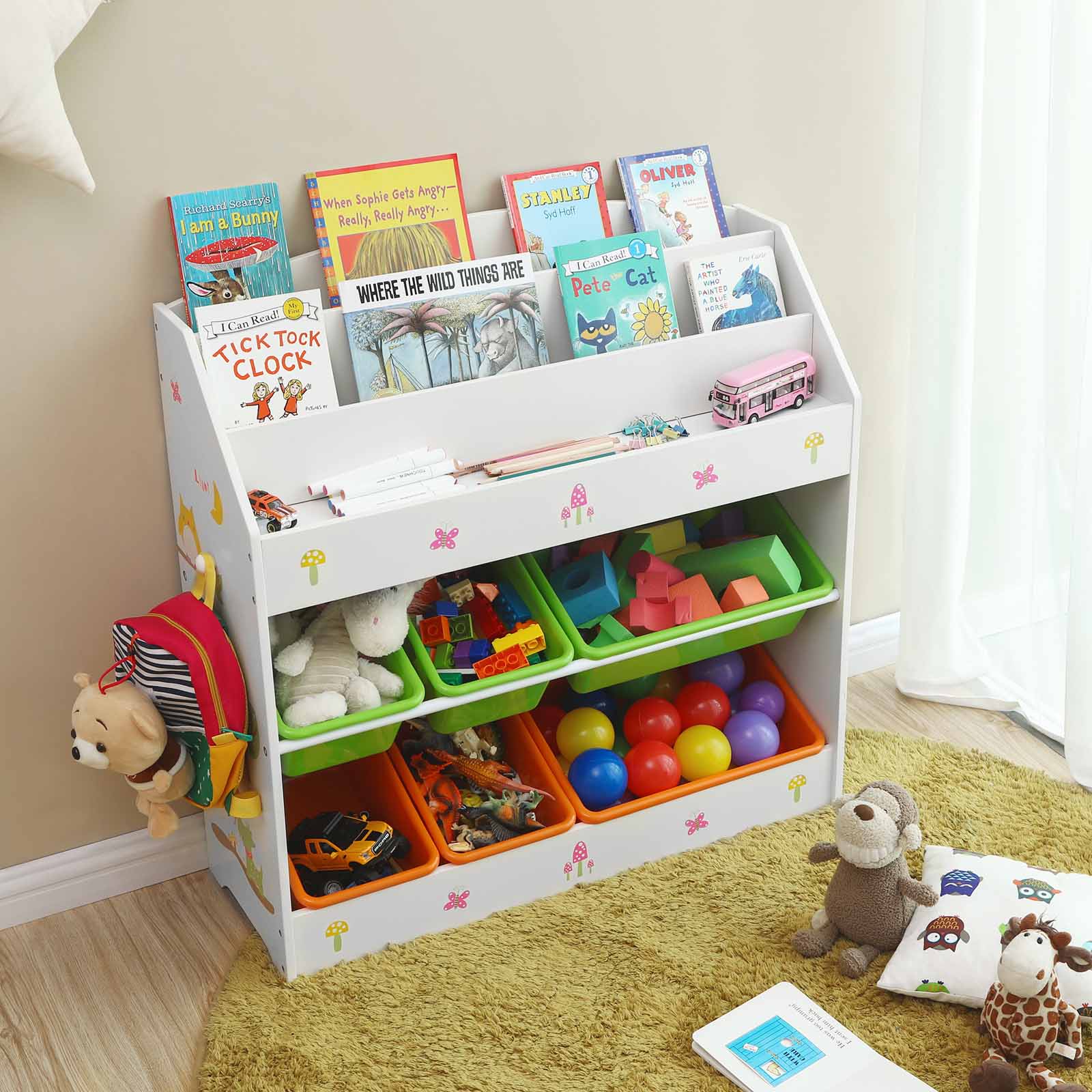 SONGMICS Aufbewahrungsschrank für Kinder, 3-stöckiges Bücherregal und 6