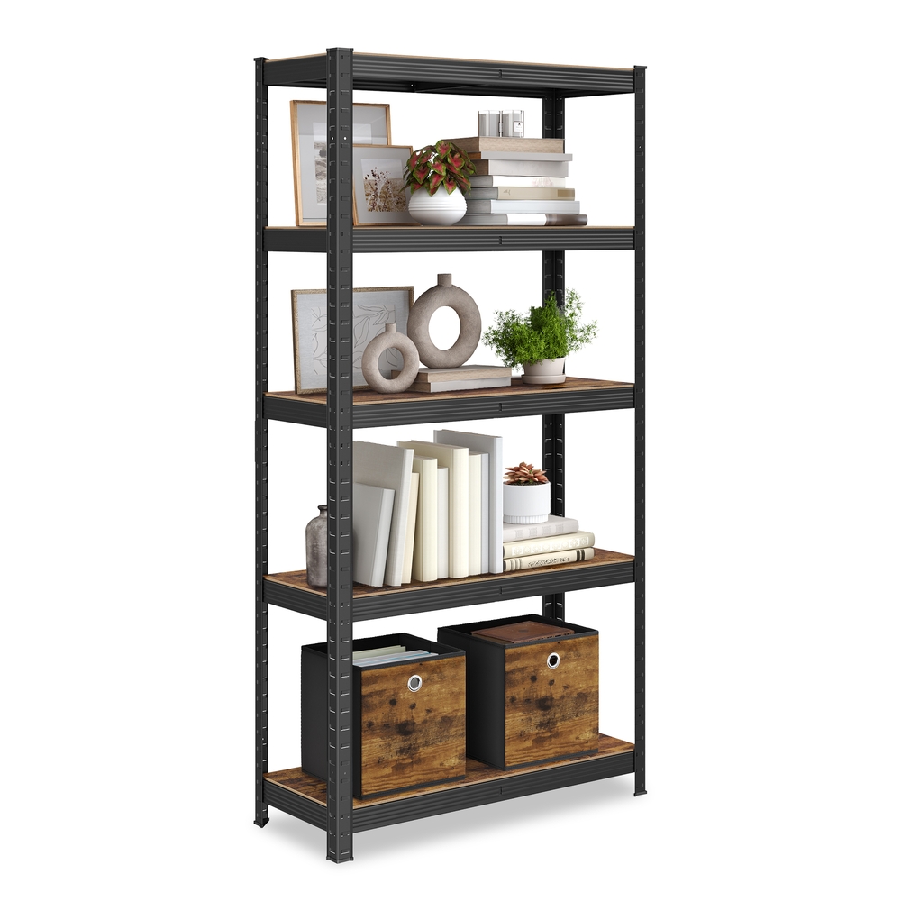 Aufbewahrungsregal im Industrial-Stil aus schwarzem Metall - L75 x H150 cm - Schwarz - Calicosy