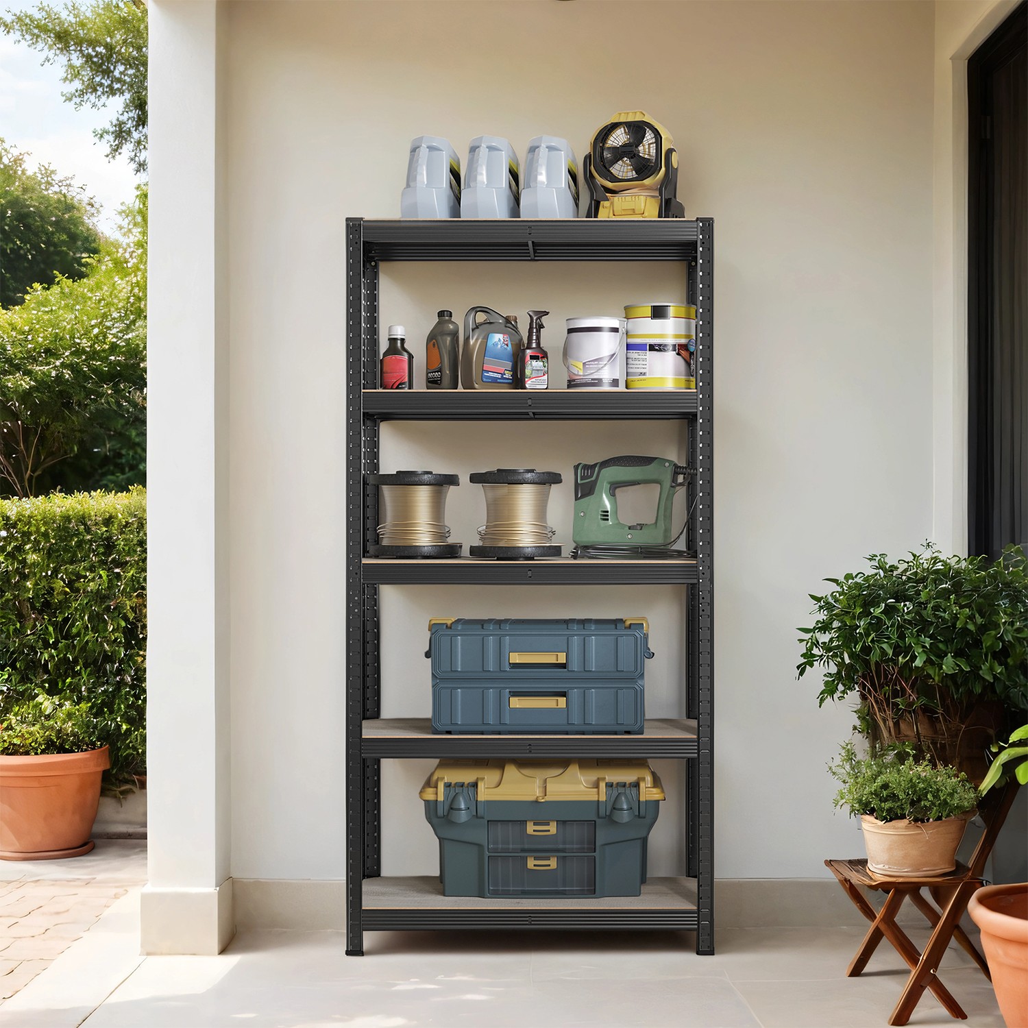 Songmics - Standregal Bücherregal Lagerregal 5 Ablagen verstellbar 40 x 90 x 180 cm bis 875 kg belastbar für Küche Wohnzimmer greige-schwarz