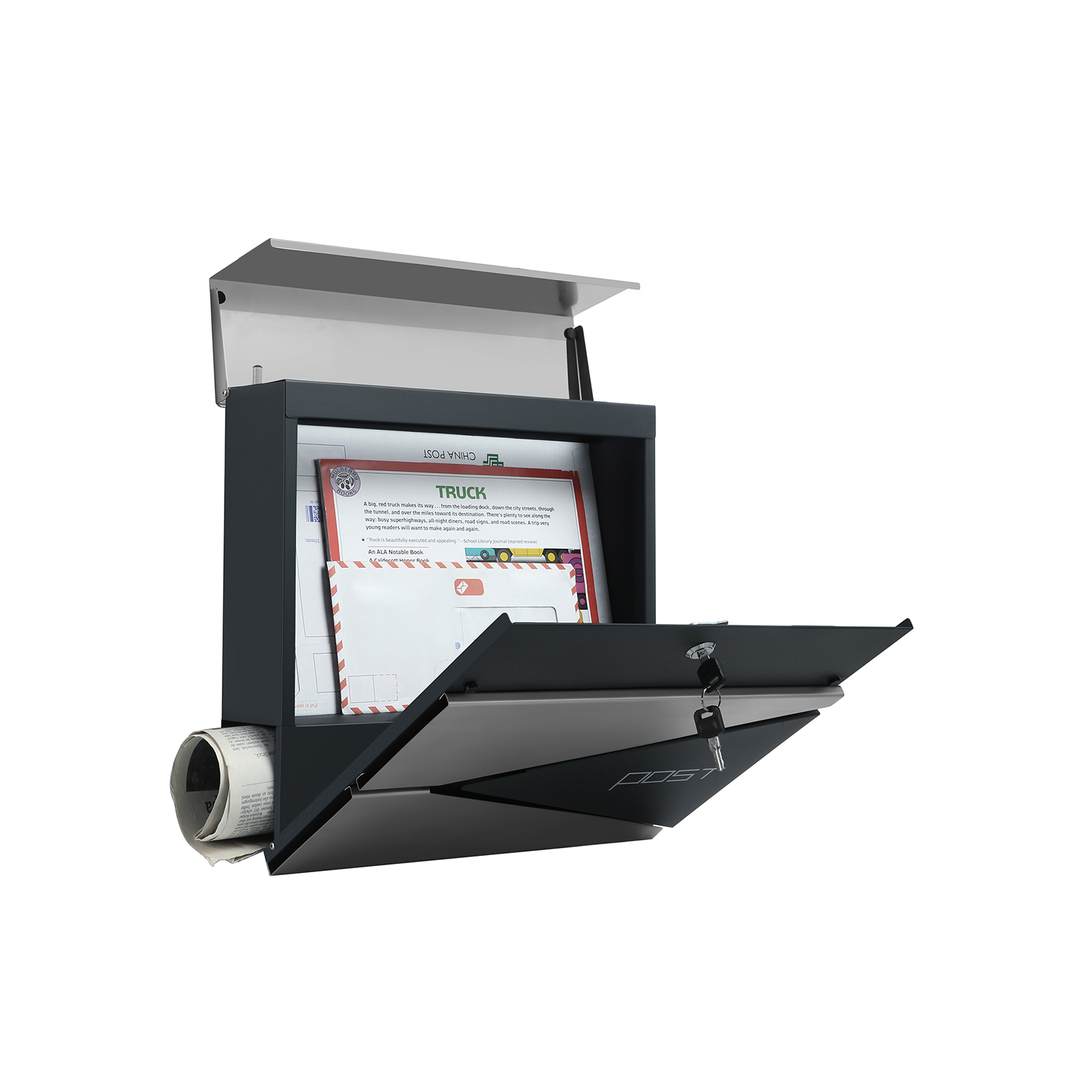 Pašto dėžutė su laikraščių skyriumi