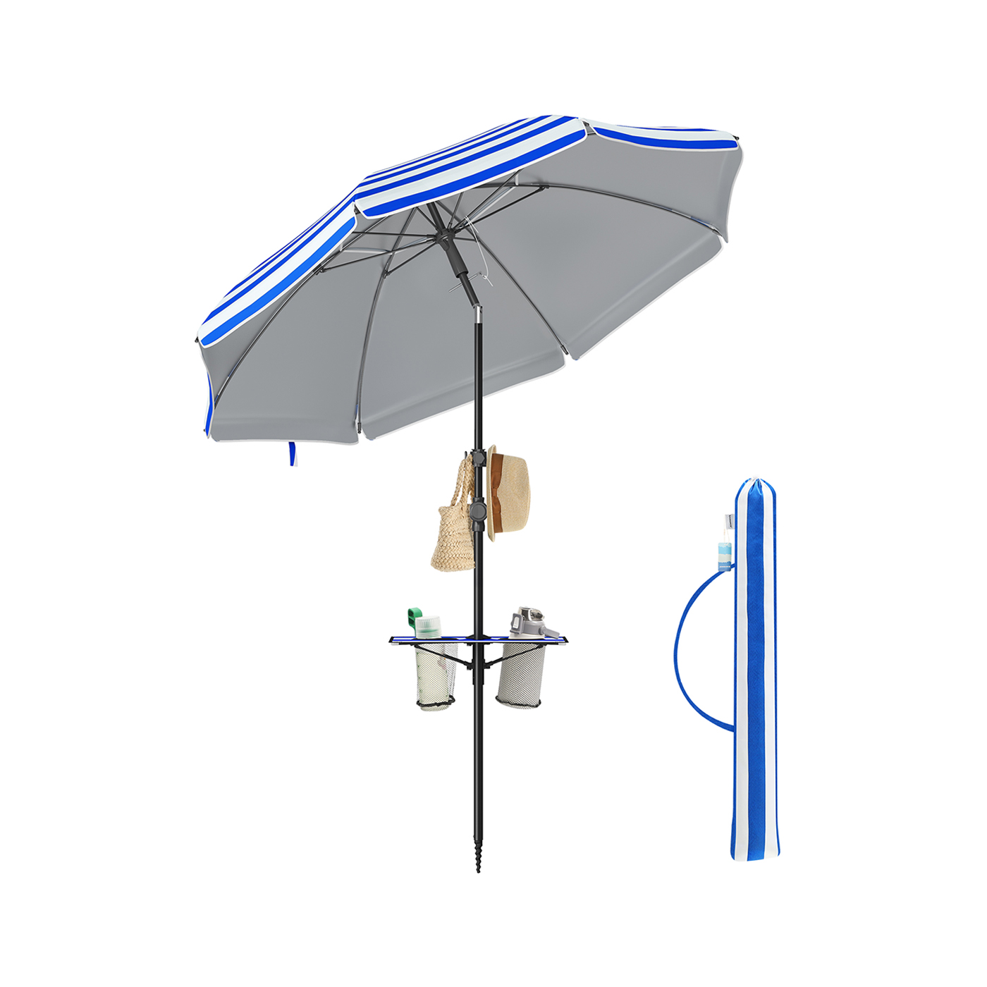 Sonnenschirm 160 cm beidseitig um 30° knickbar höhenverstellbar blau-weiß