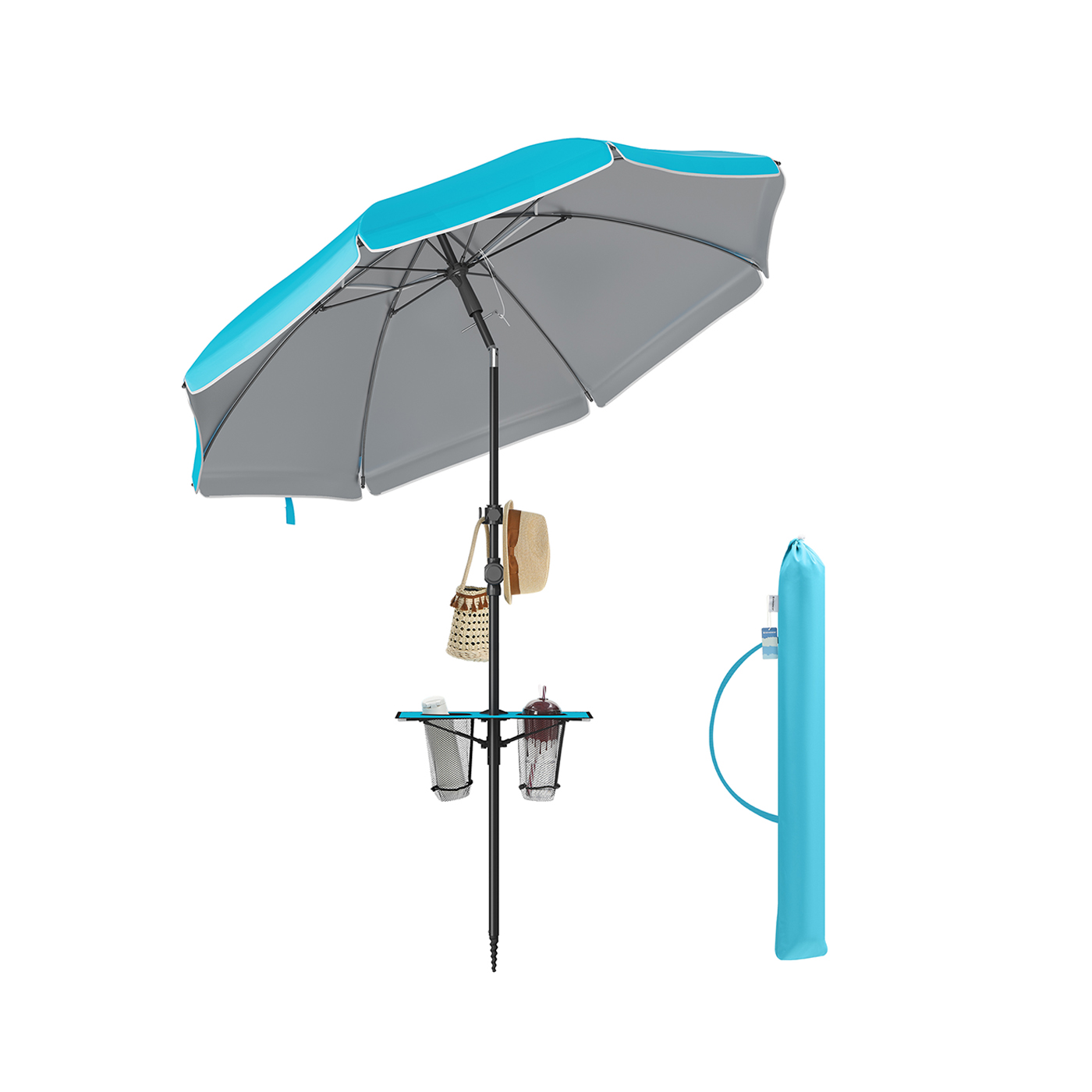 Sonnenschirm 200 cm beidseitig um 30° knickbar höhenverstellbar blau