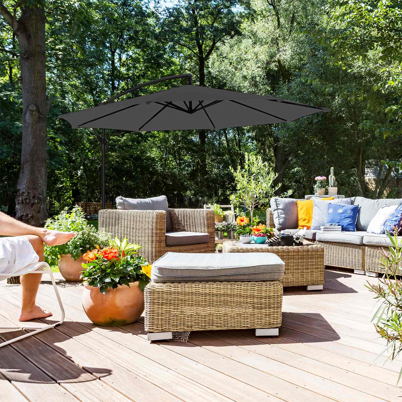 SONGMICS Sonnenschirm, Ampelschirm Ø 300 cm, mit Kurbel zum Öffnen und