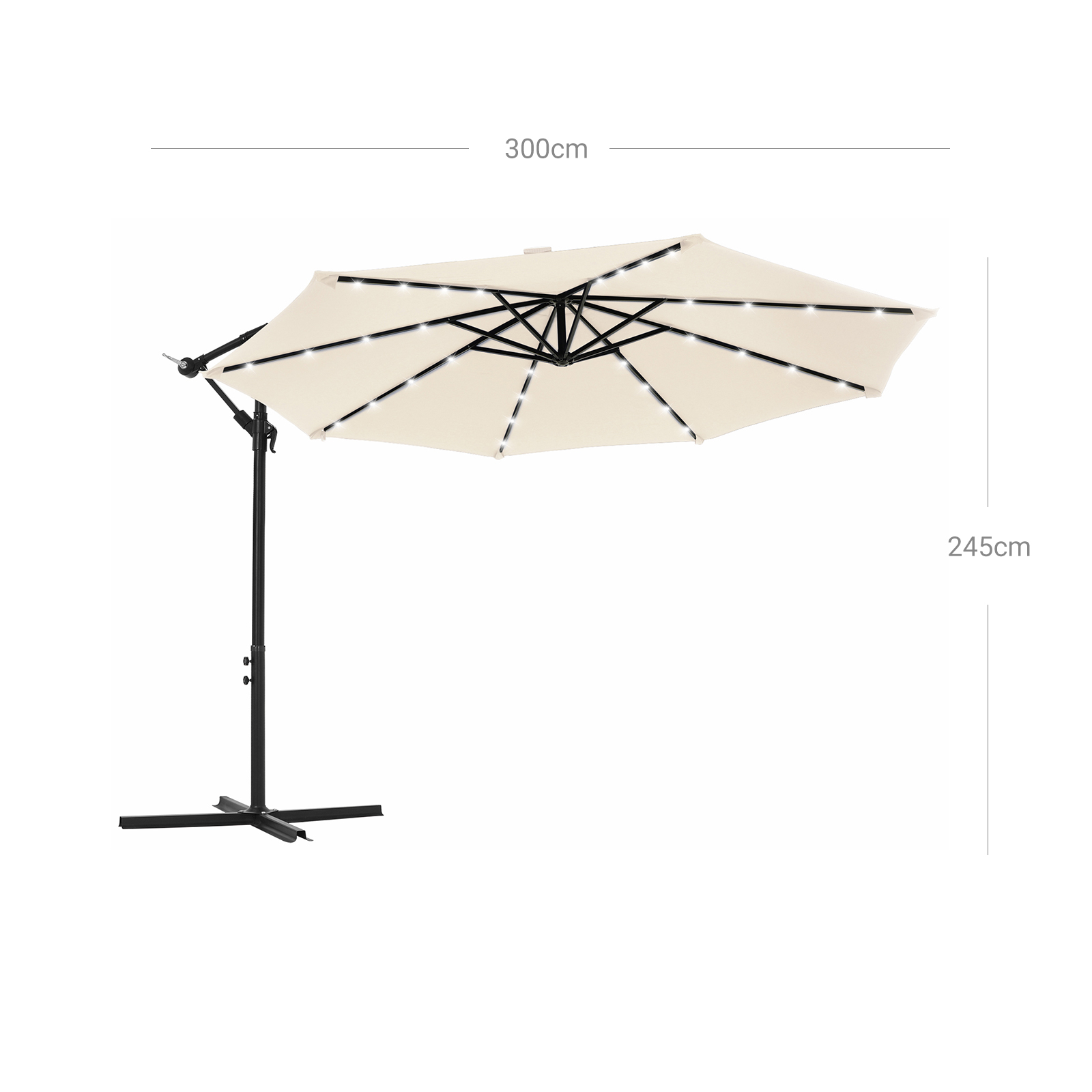 SONGMICS Sonnenschirm mit LED-Solar-Beleuchtung, Ampelschirm