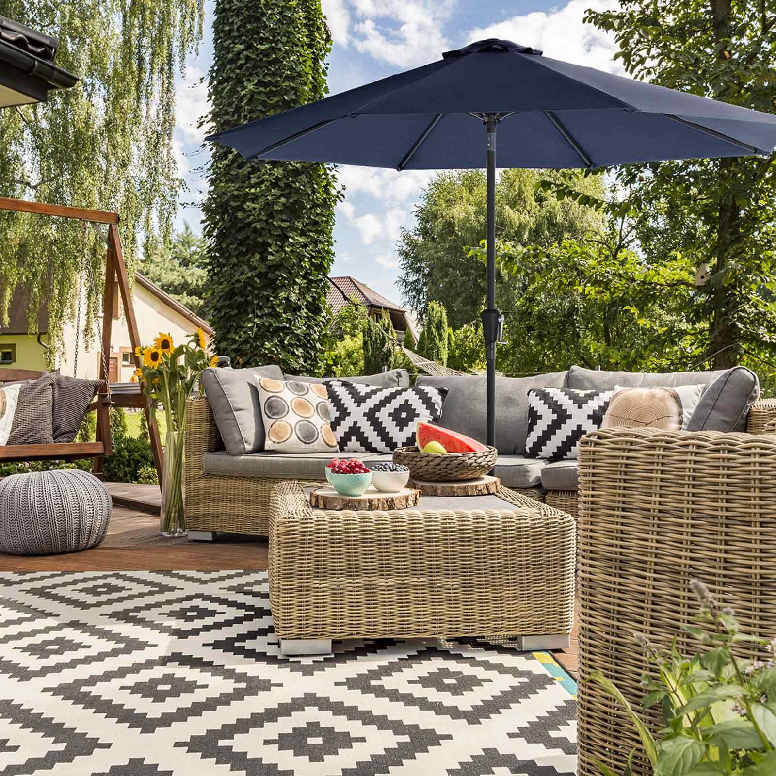 SONGMICS Sonnenschirm, Ø 270 cm, Gartenschirm, Marktschirm, UV-Schutz