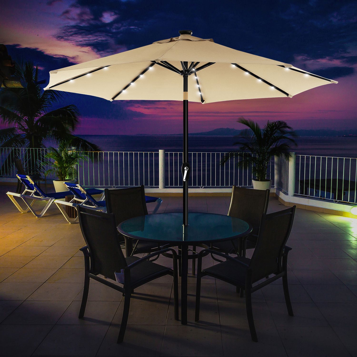 SONGMICS Sonnenschirm mit LED-Solar-Beleuchtung, Gartenschirm Ø 300 cm