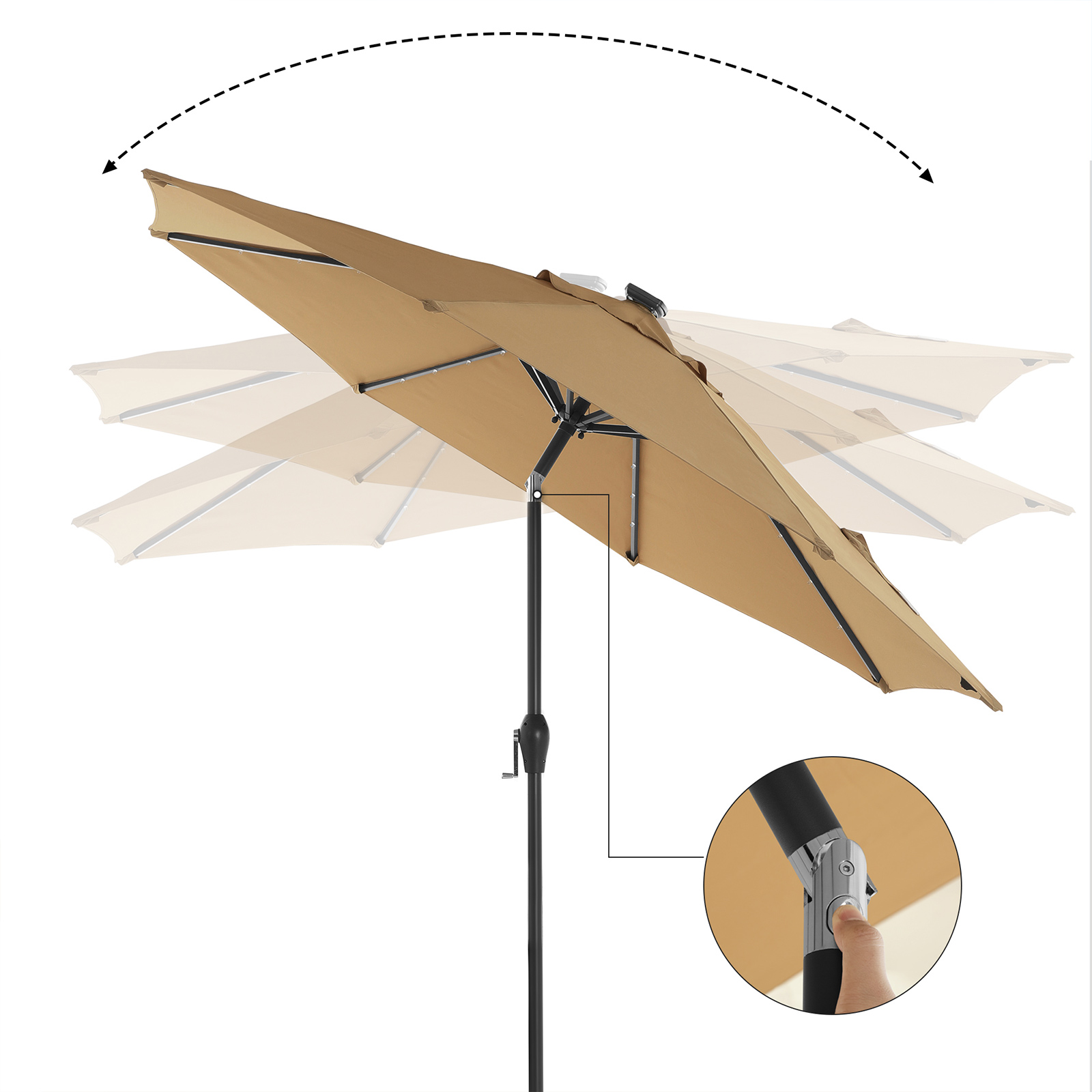 SONGMICS Sonnenschirm mit LEDSolarBeleuchtung, Gartenschirm Ø 270 cm