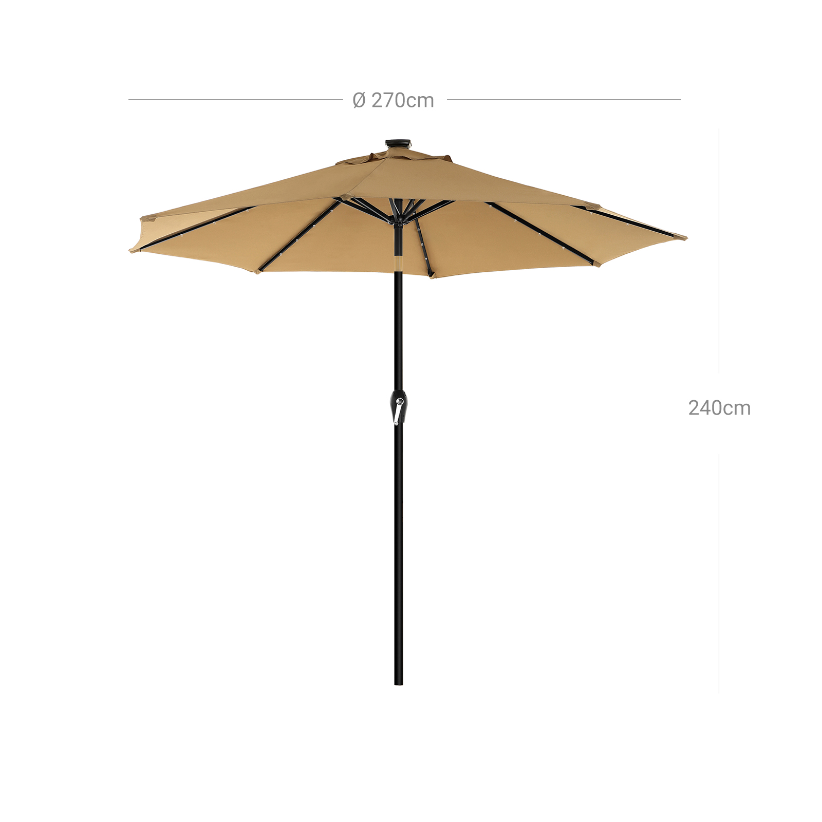 SONGMICS Sonnenschirm mit LED-Solar-Beleuchtung, Gartenschirm Ø 270 cm