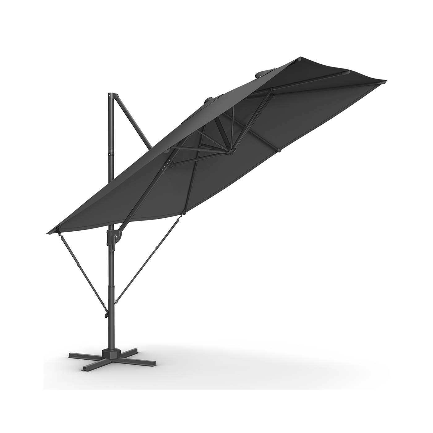 Sonnenschirm 270 x 270 cm UPF 50+ mit Kurbel und Kreuzfuß grau