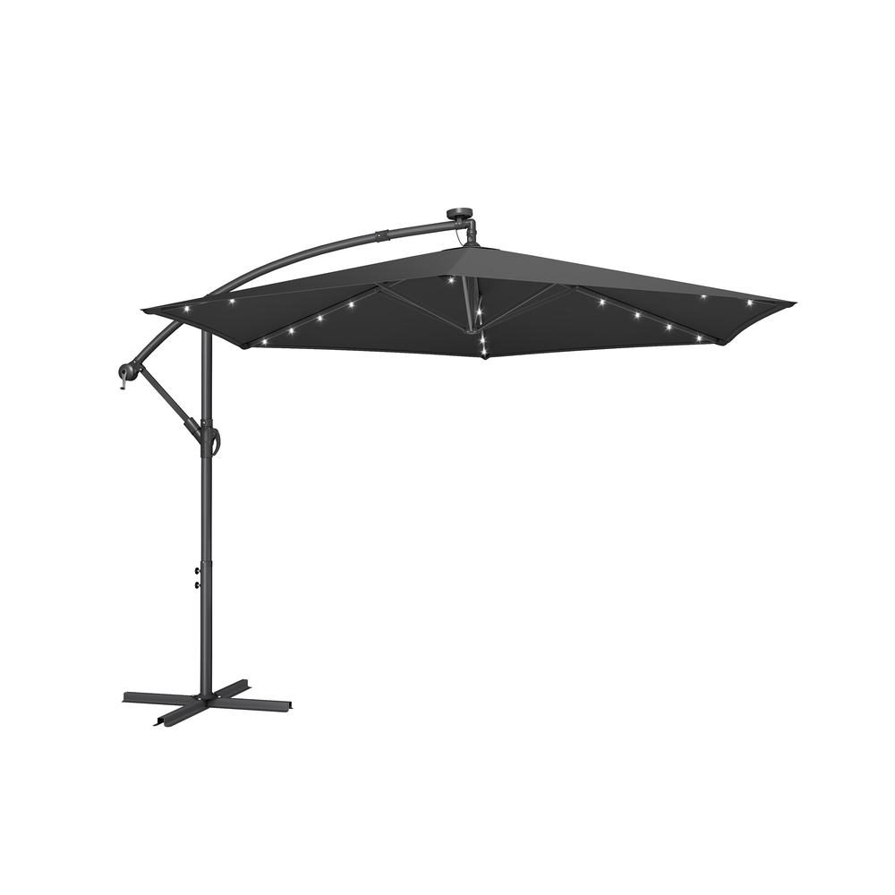 Sonnenschirm 350 cm mit LED Beleuchtung für Terrasse und Garten grau