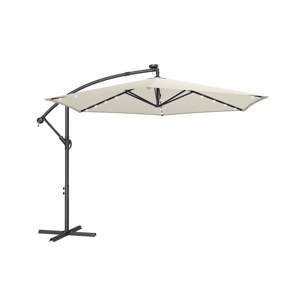 Sonnenschirm 350 cm mit LED Beleuchtung für Terrasse und Garten beige