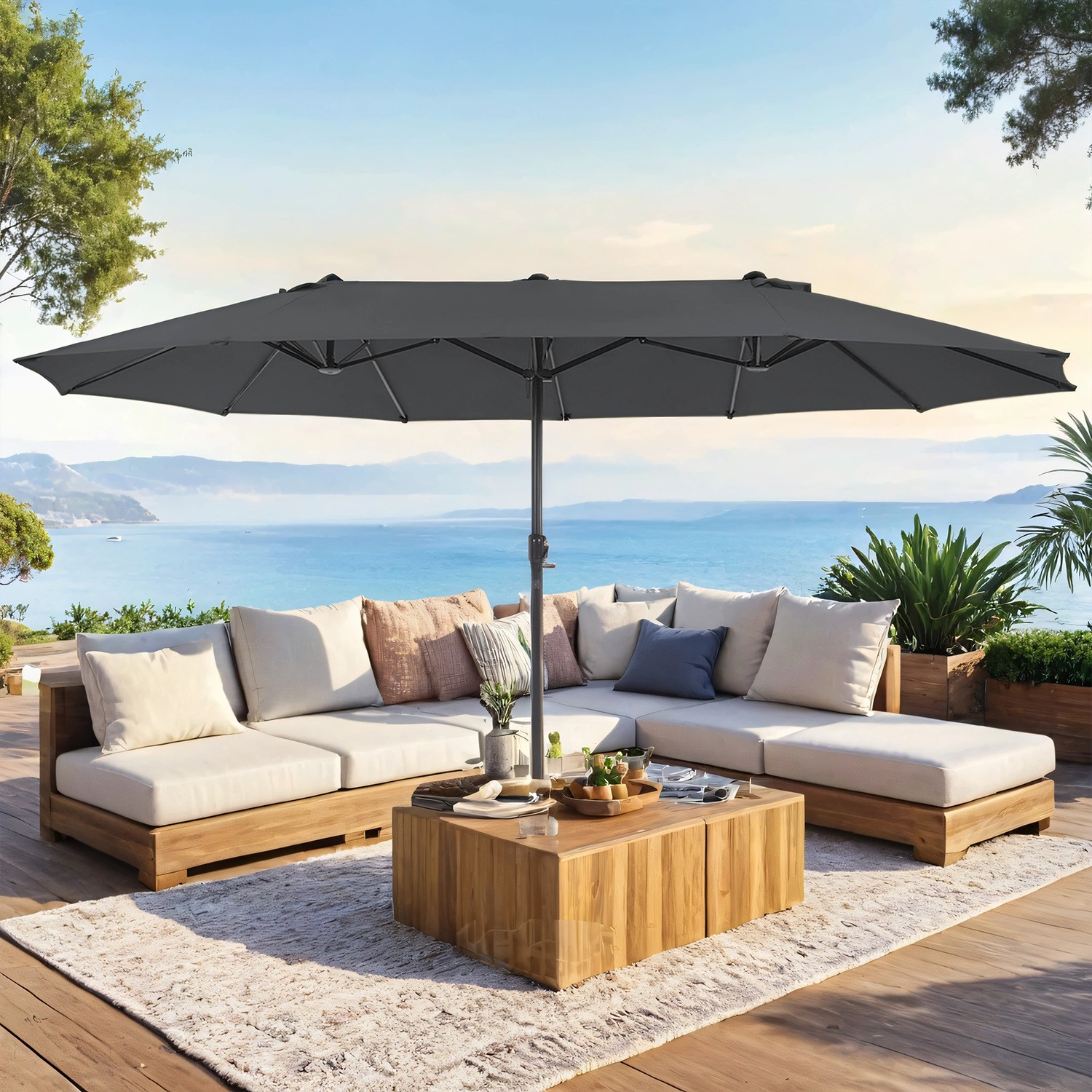 Doppelsonnenschirm 460 x 270 cm, extra großer Sonnenschirm, Gartenschirm