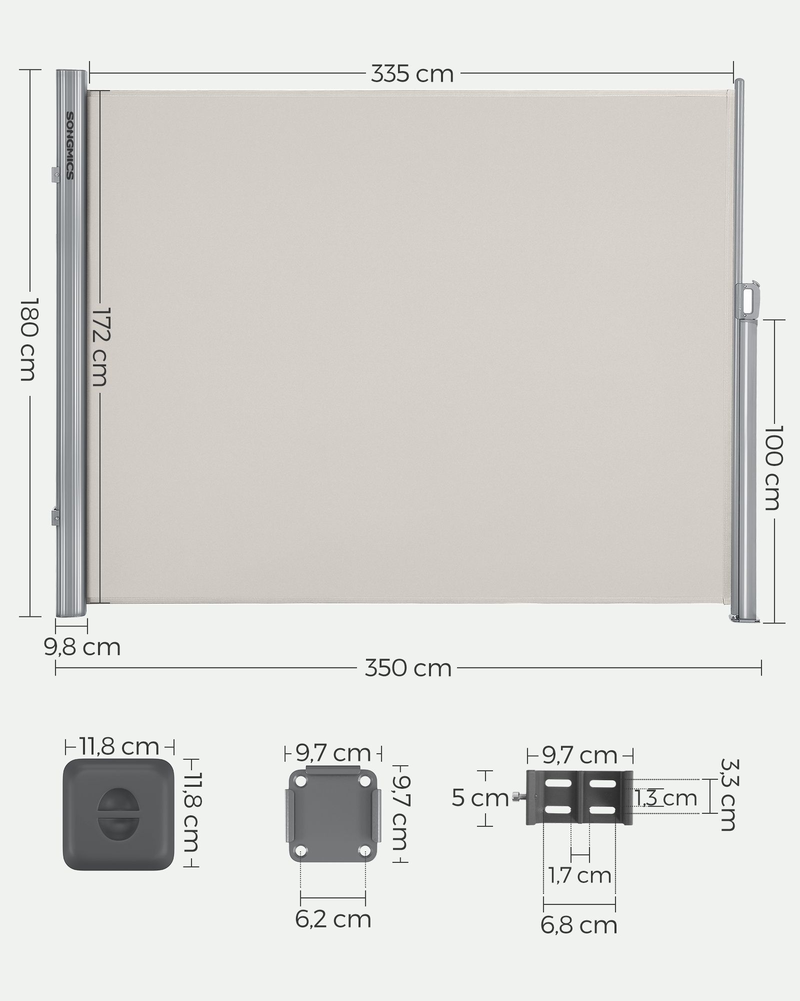 Šoninis tentas 180 x 350 cm Smėlio spalvos