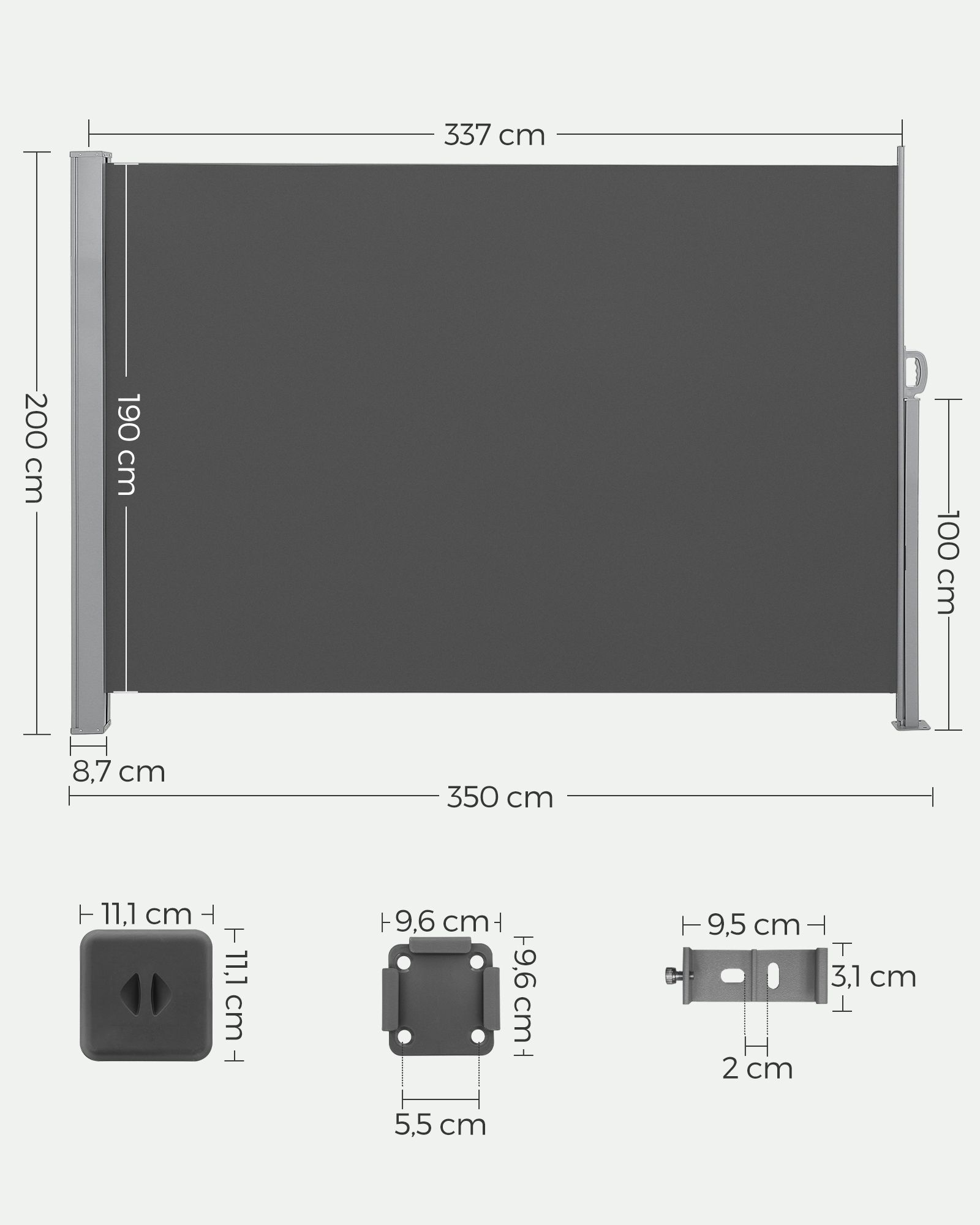 Šoninis tentas 200 x 350 cm antracito spalvos