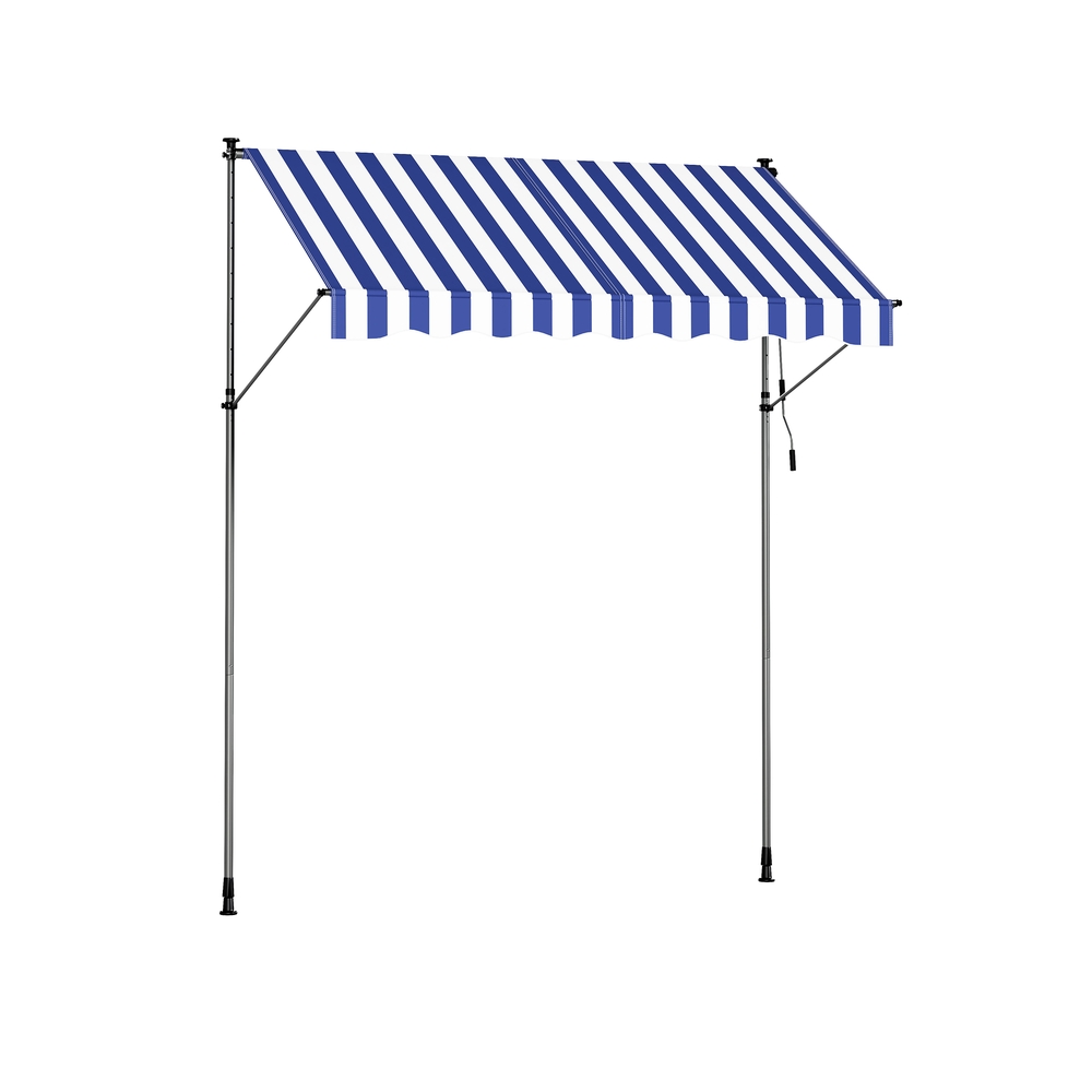 Klemmmarkise 250 x 120 cm mit Handkurbel für flexiblen Sonnenschutz blau-weiß