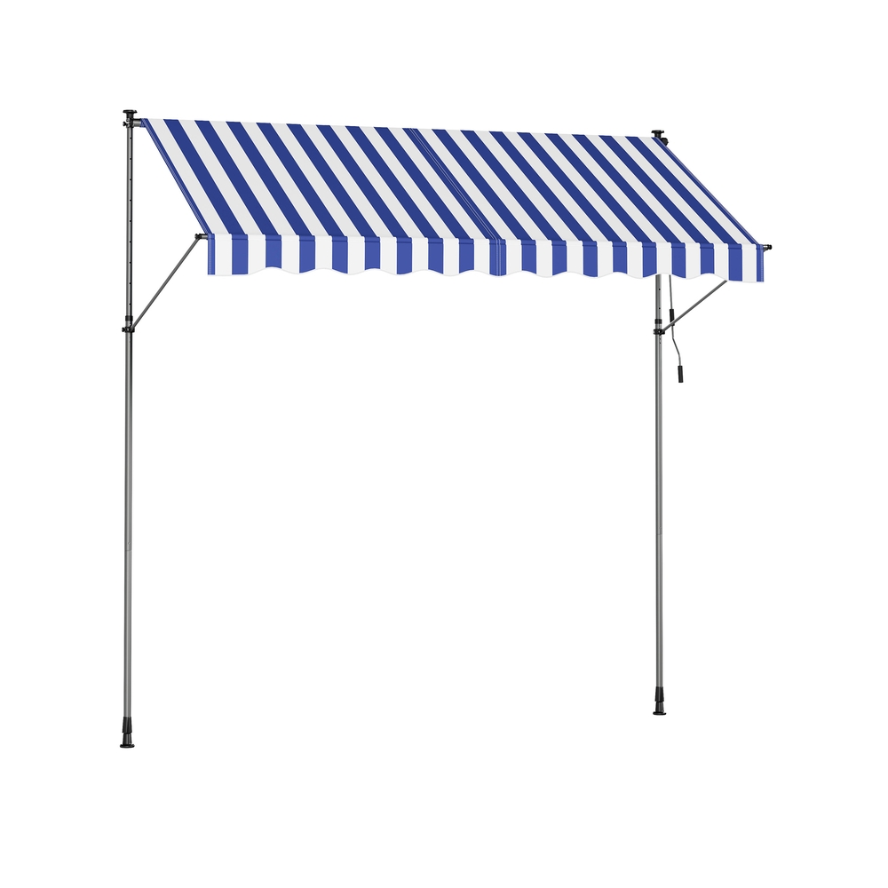 Klemmmarkise 300 x 120 cm mit Handkurbel für Sonnenschutz blau-weiß