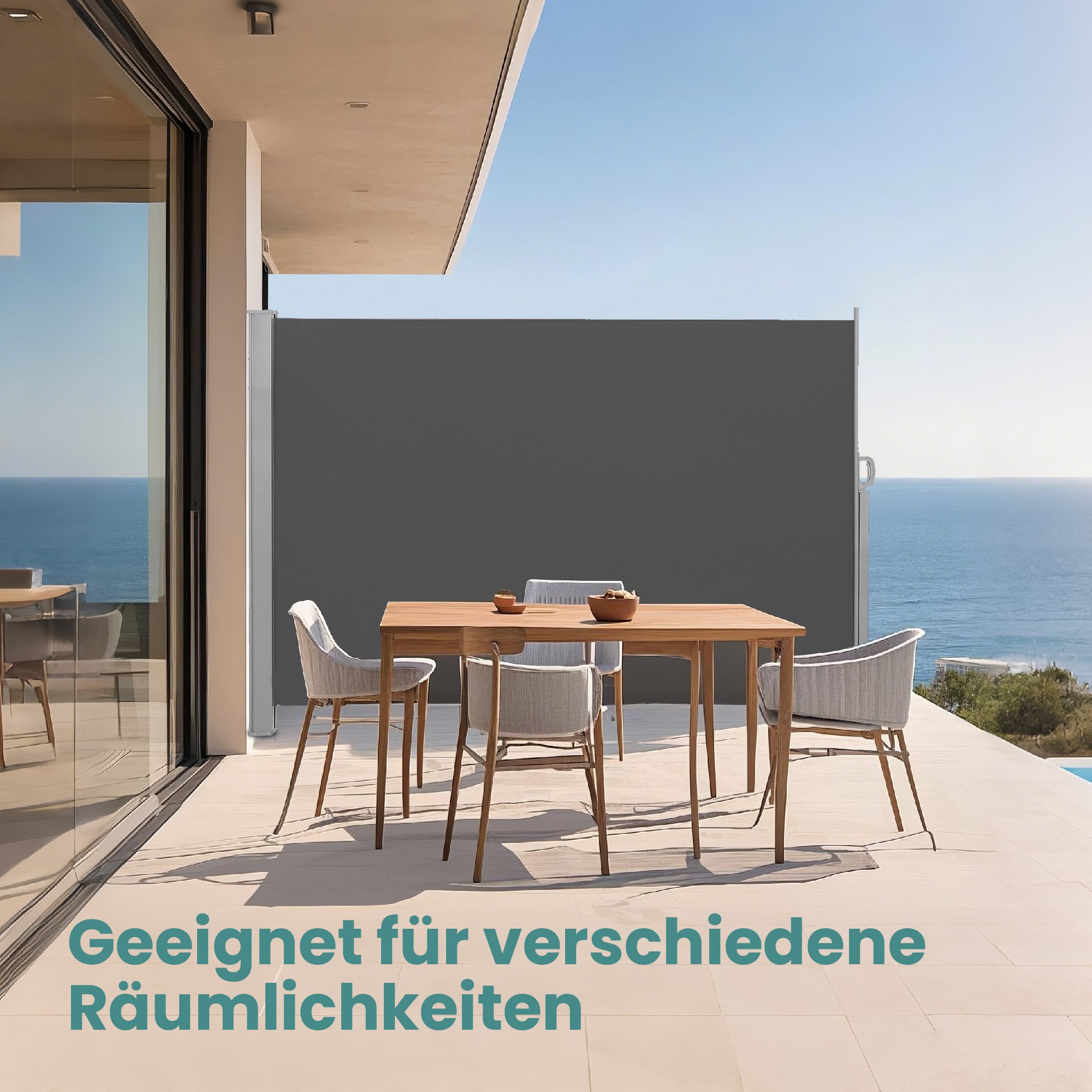 Seitenmarkise mit Stahl-Kasten, rostbeständig, ausziehbar