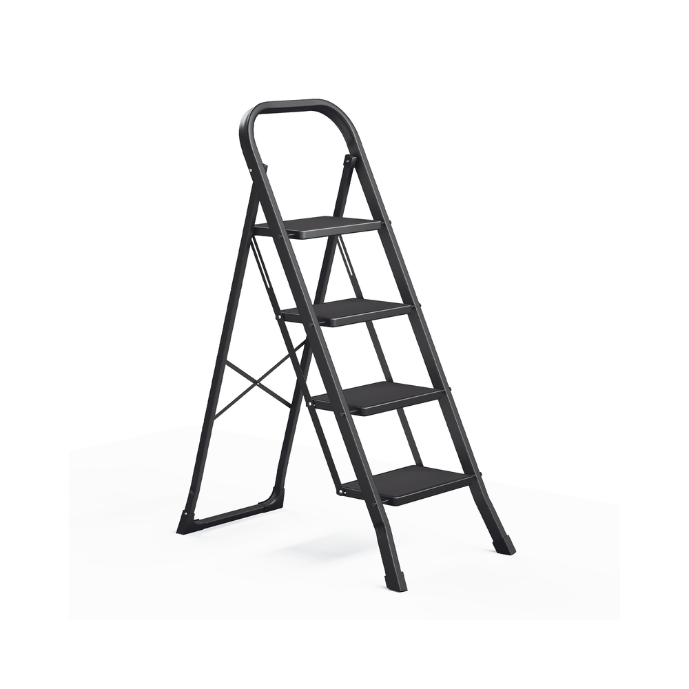 Trittleiter mit 4 Stufen klappbar mit Klappsicherung 89 x 45 x 127 cm schwarz