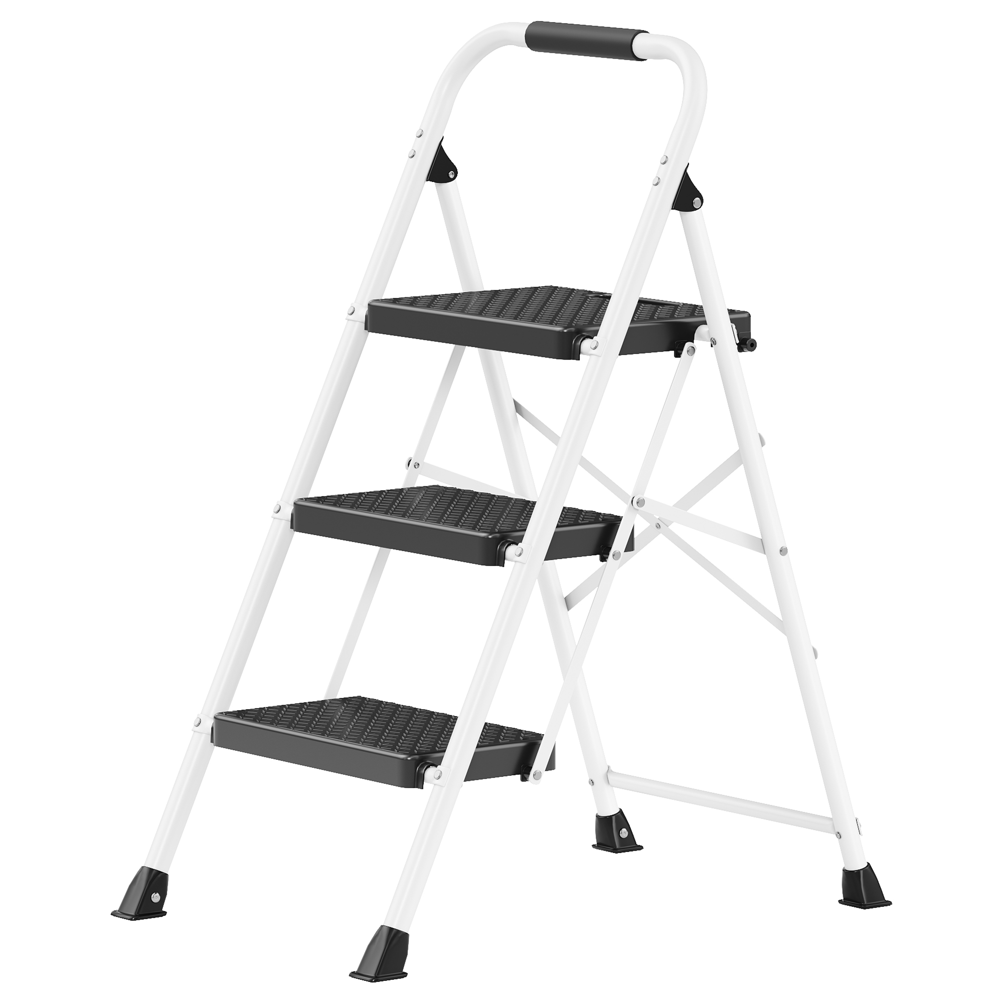 Trittleiter klappbar, 3-stufige Klappleiter aus Stahl, belastbar bis 150 kg