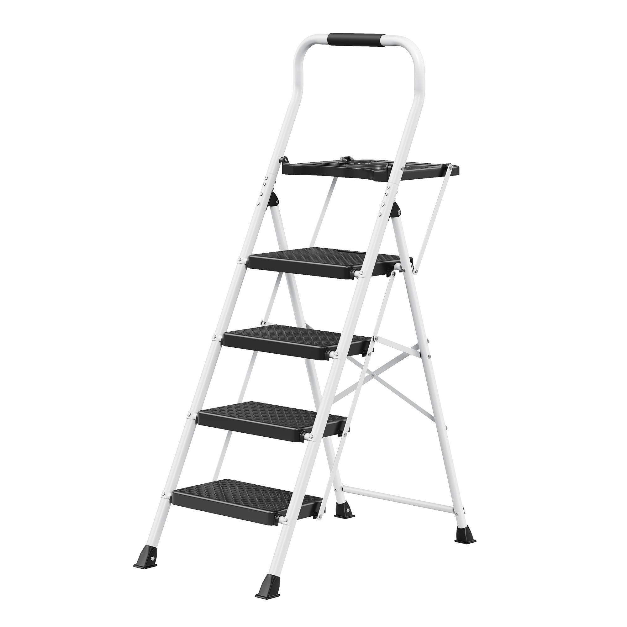 Trittleiter klappbar, 4-stufige Klappleiter aus Stahl, belastbar bis 150 kg