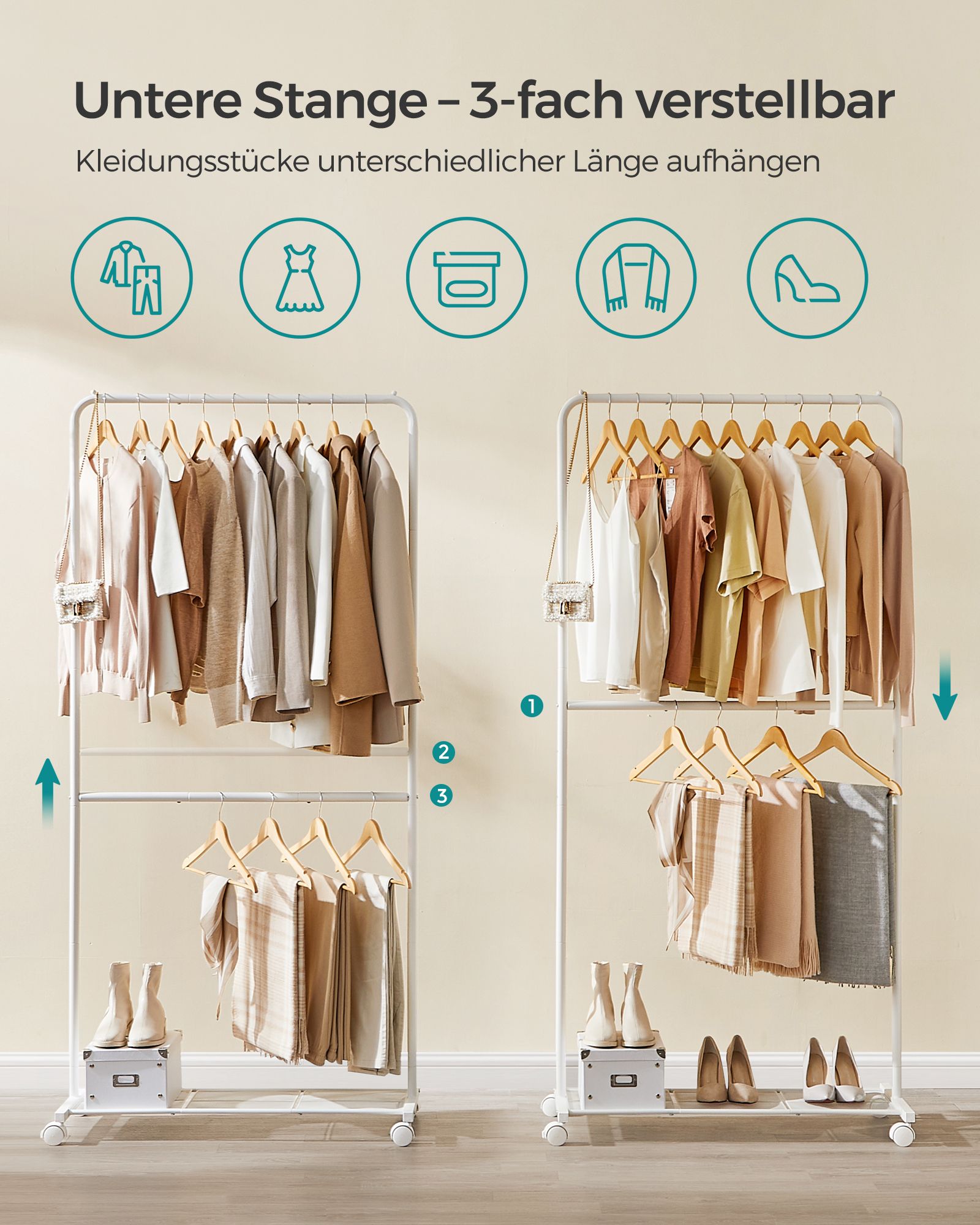 Drabužių lentyna ant ratukų