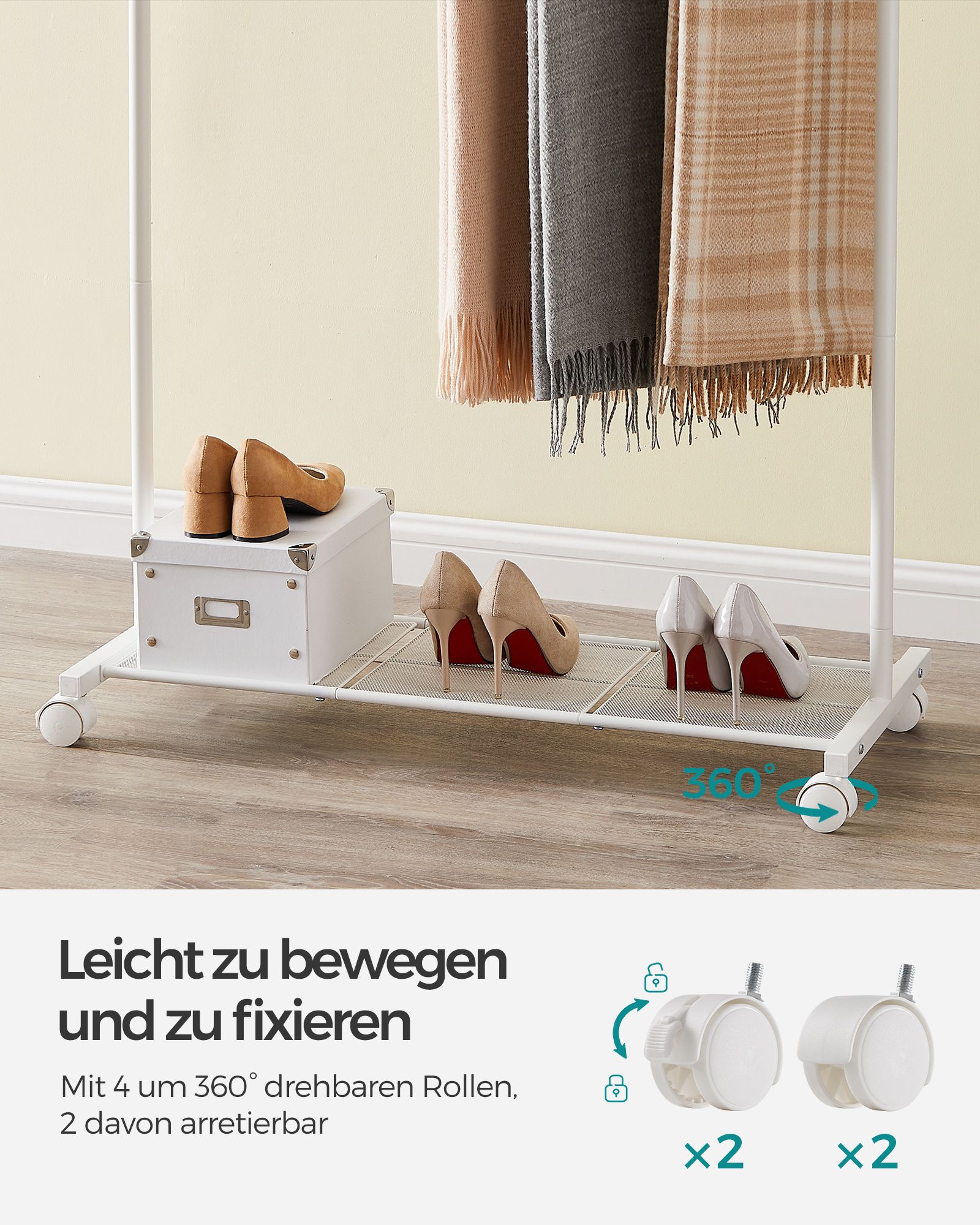 Drabužių lentyna ant ratukų