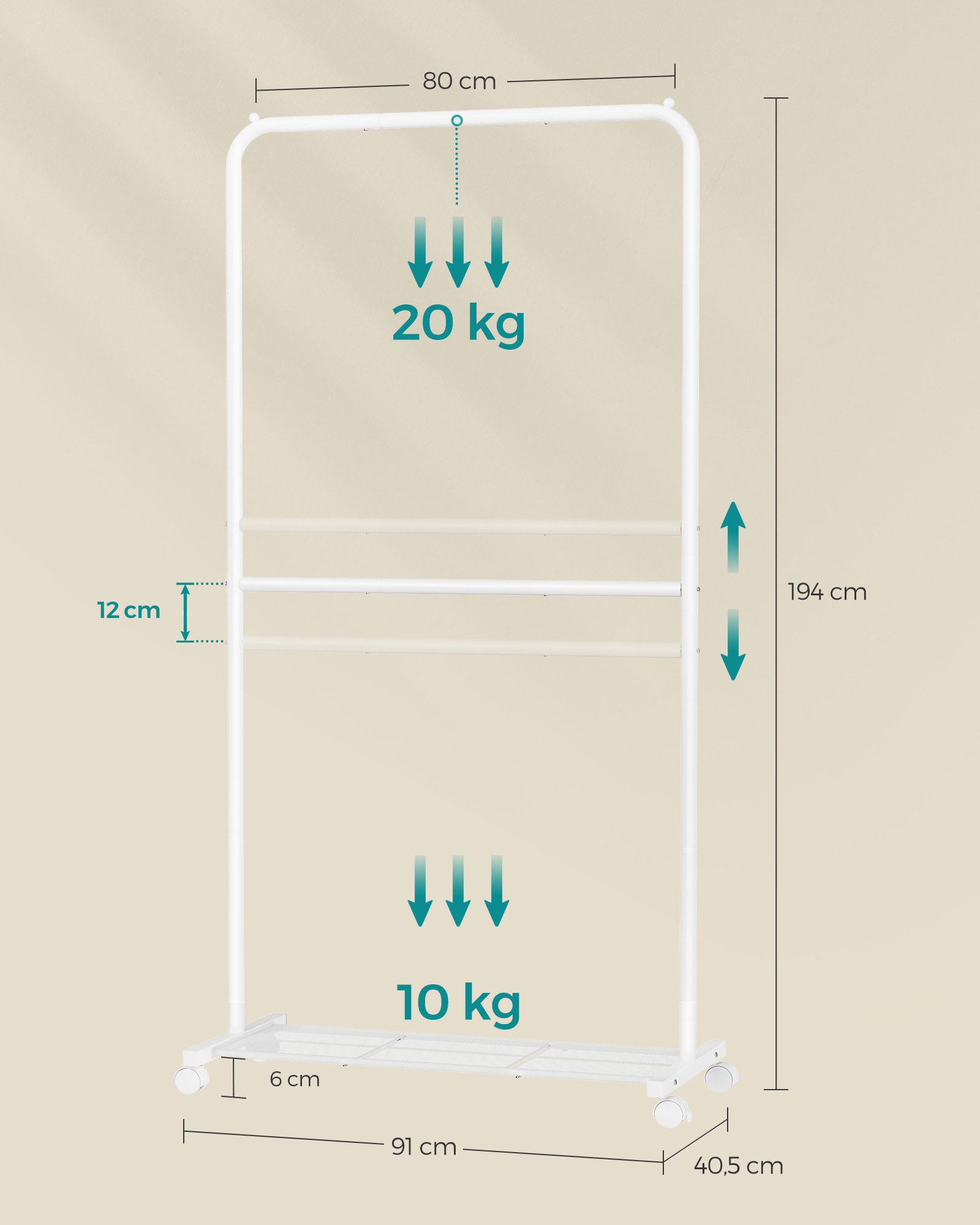 Drabužių lentyna ant ratukų
