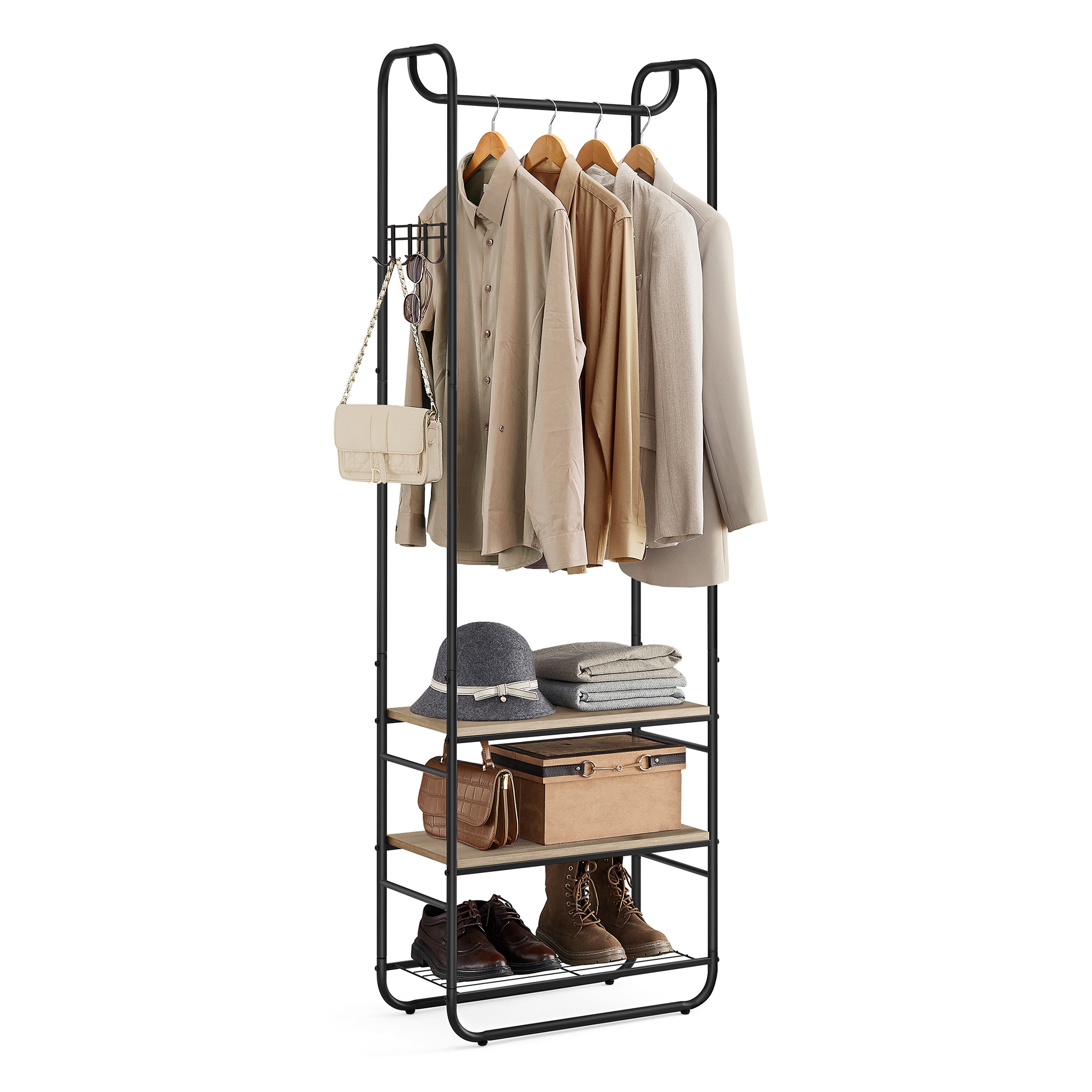 Garderobenständer tintenschwarz-kamelbraun skandinavisch 181 cm